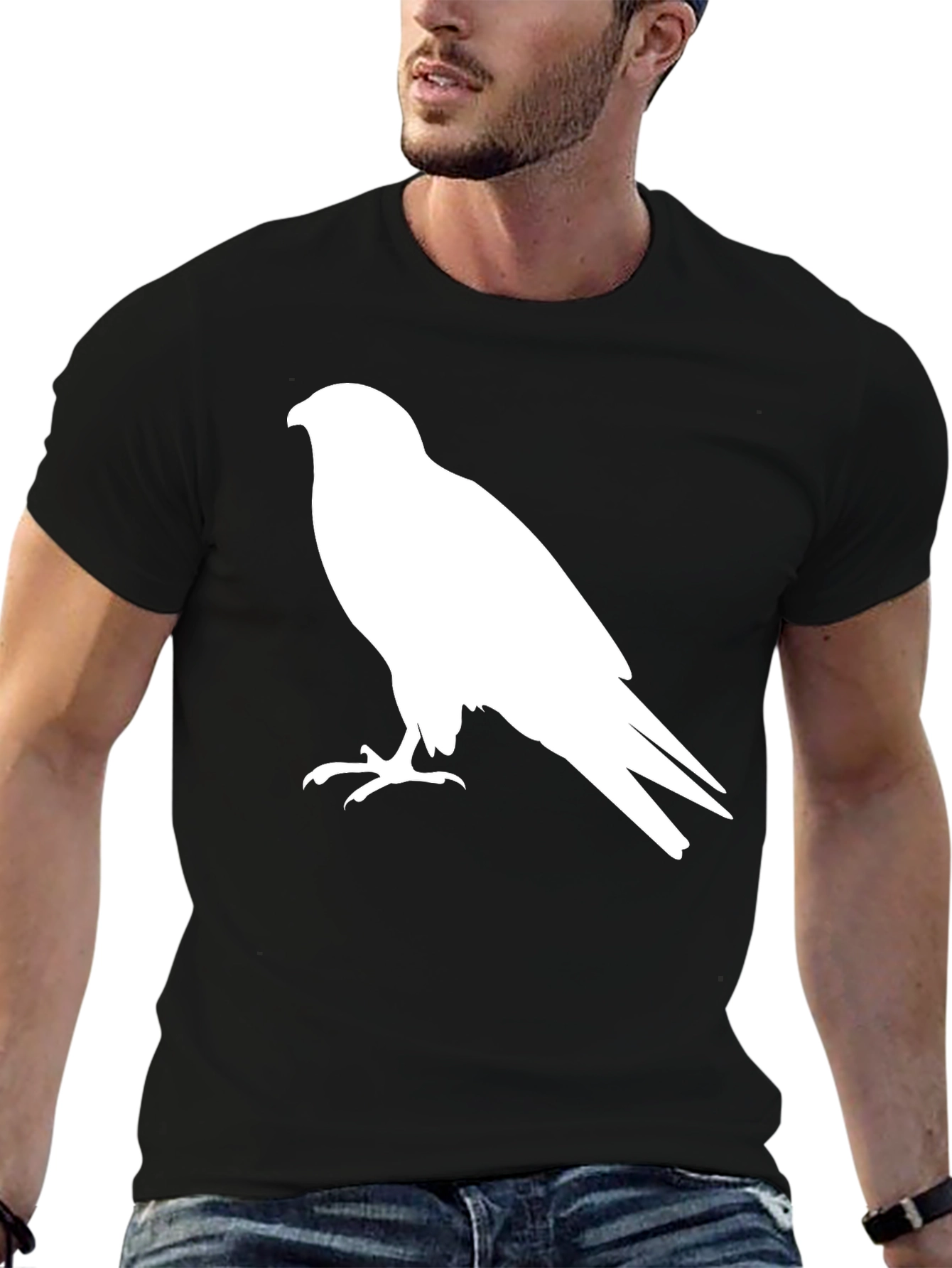 Mens Black T-Shirt with Hawk Graphic