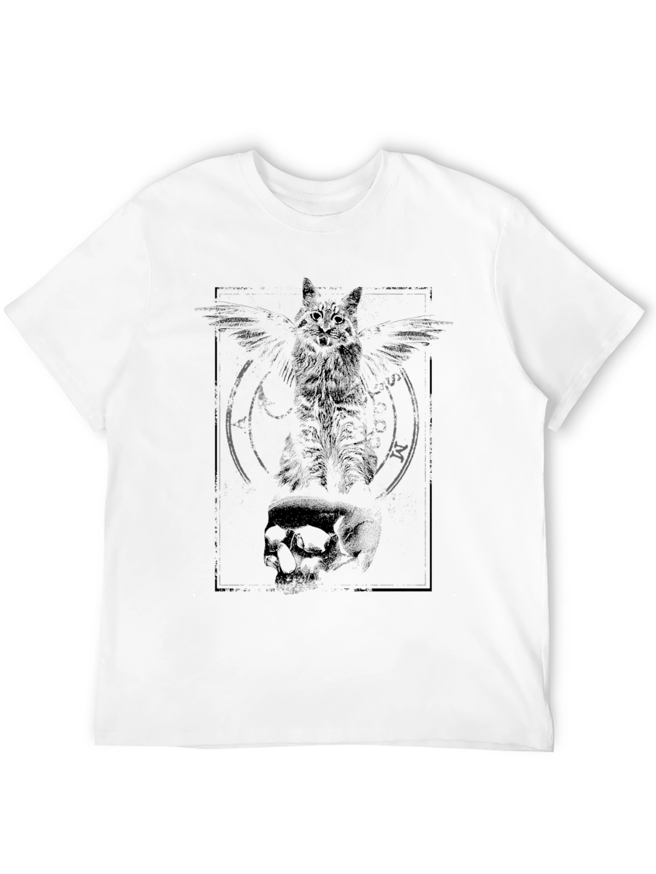 Occult Cat & Skull Graphic Tee - Gothic Style