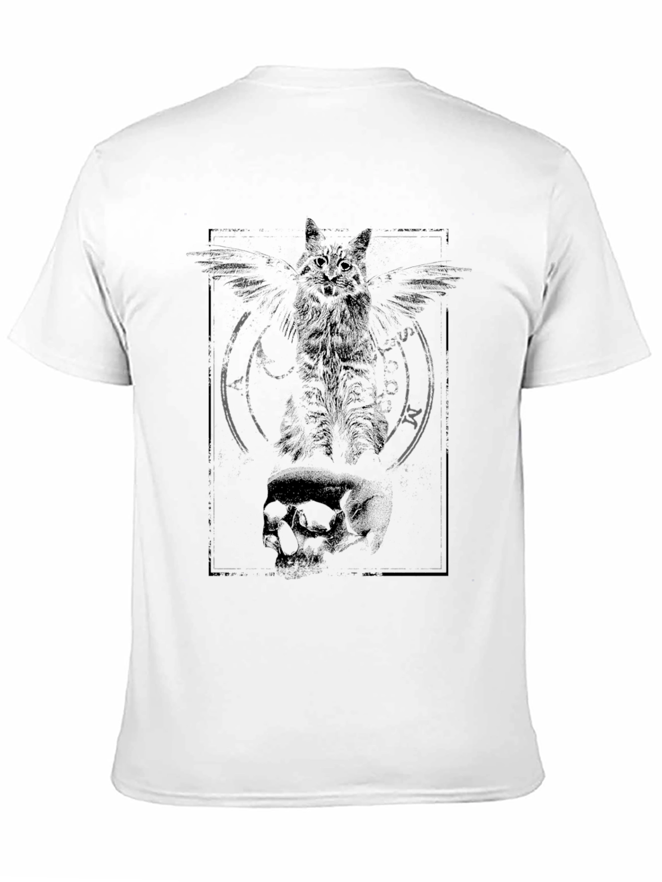 Occult Cat & Skull Graphic Tee - Gothic Style