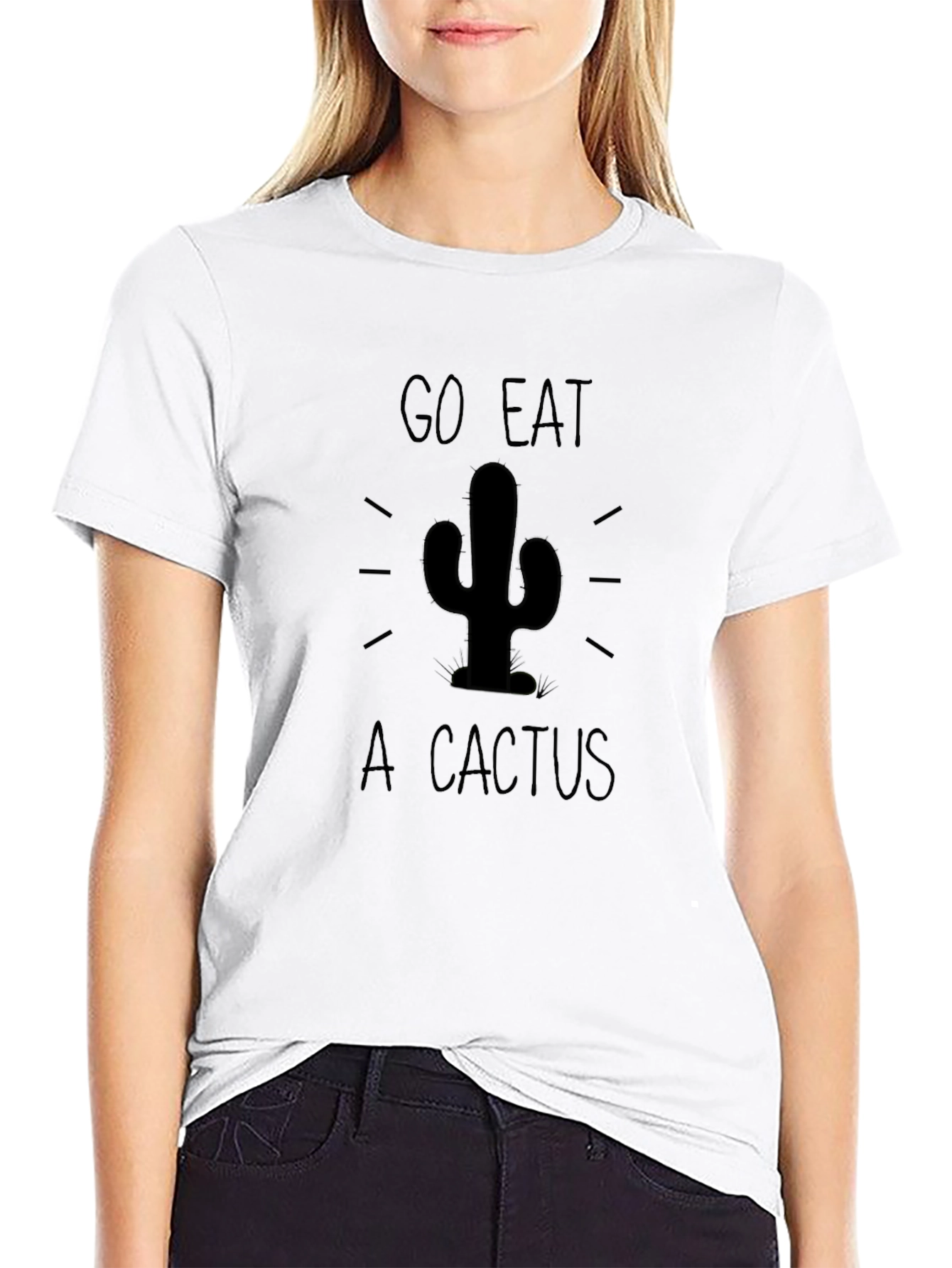 Go Eat A Cactus Graphic T-Shirt - Black