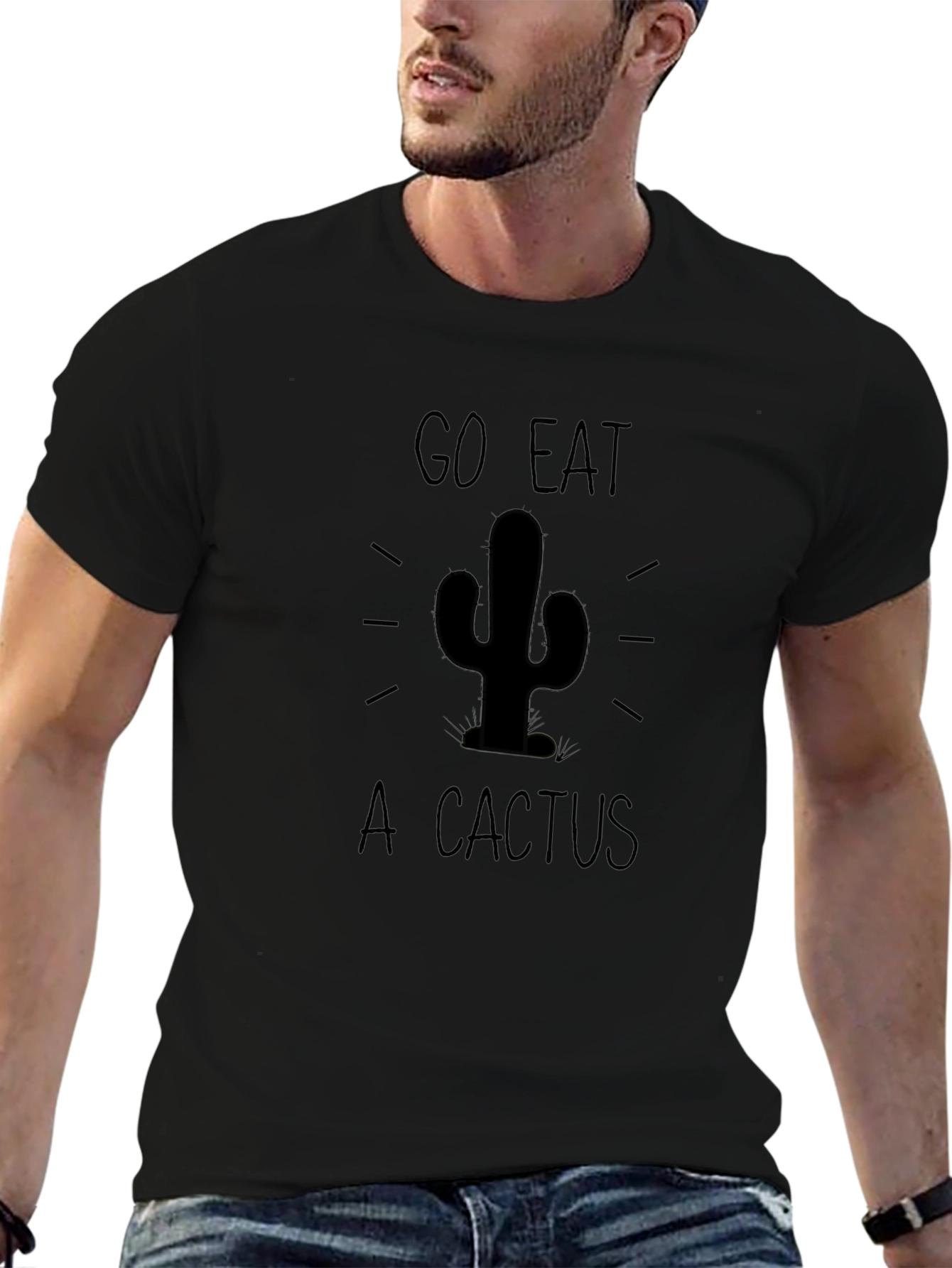Go Eat A Cactus Graphic T-Shirt - Black