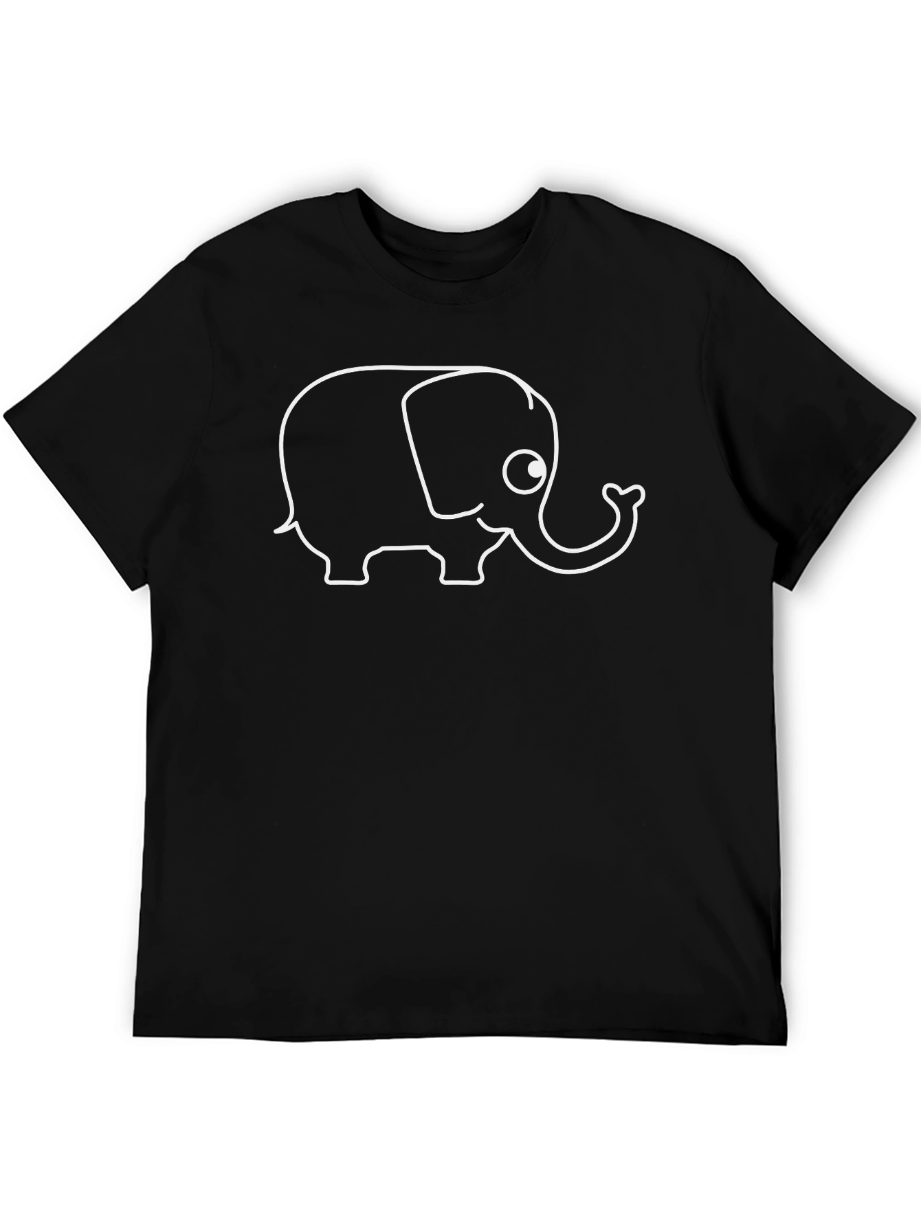 Elephant Outline Graphic Tee - Black Cotton Shirt