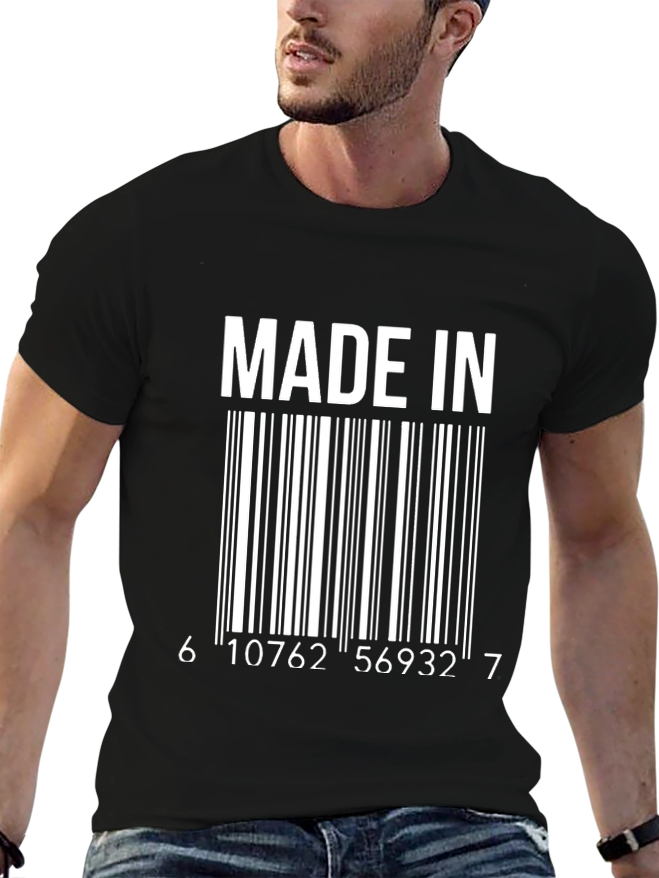 Made In Barcode Graphic Tee -  Cool Novelty T-Shirt
