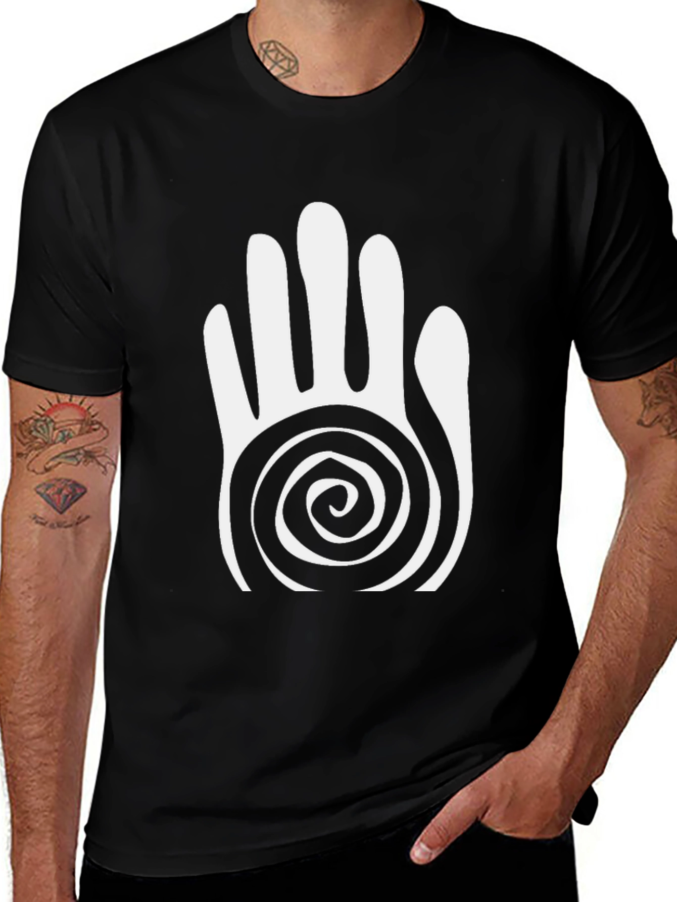 Tribal Hand Spiral Graphic Tee - Unique Design