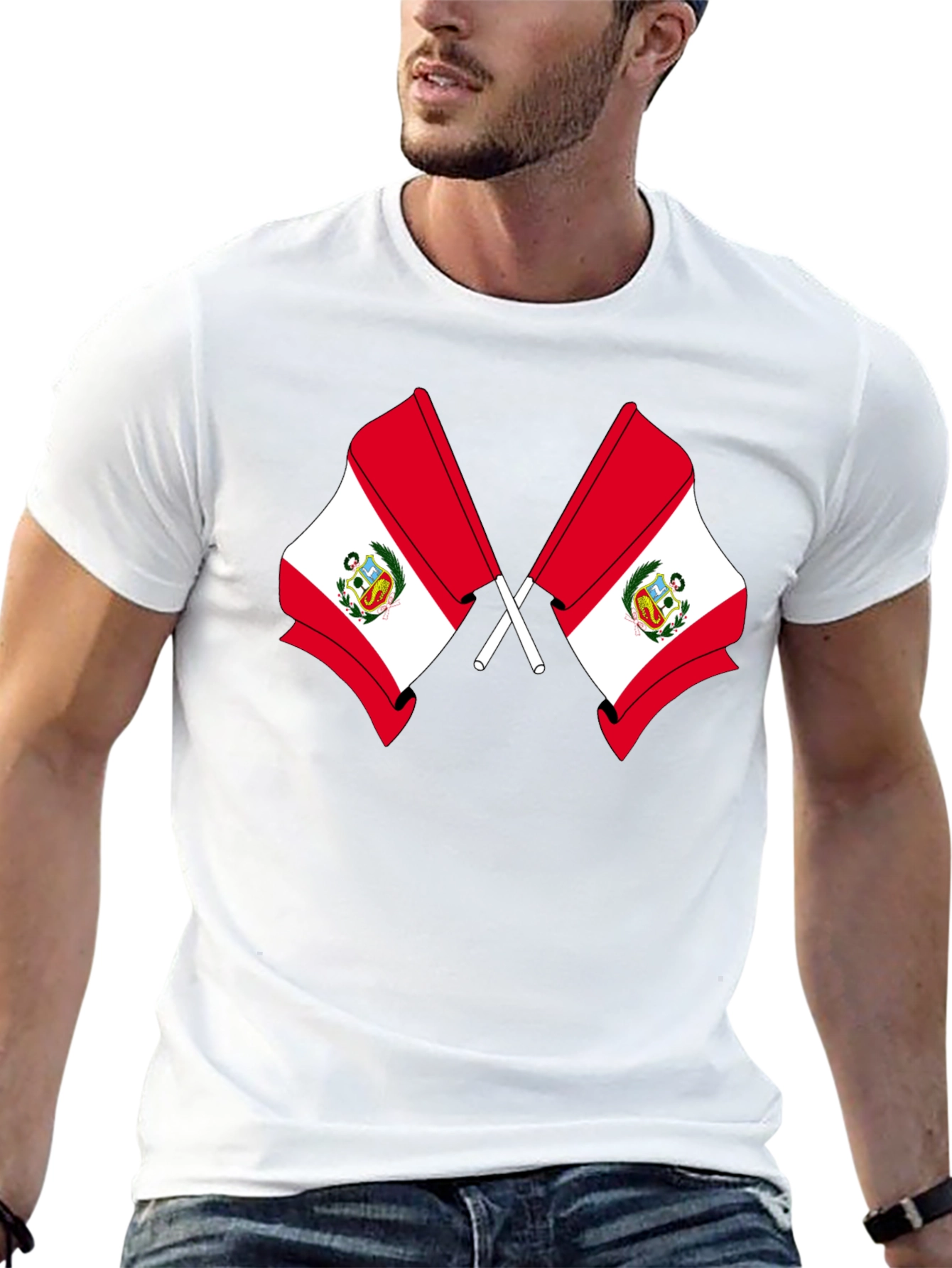 Peru Flag Graphic T-Shirt - Black