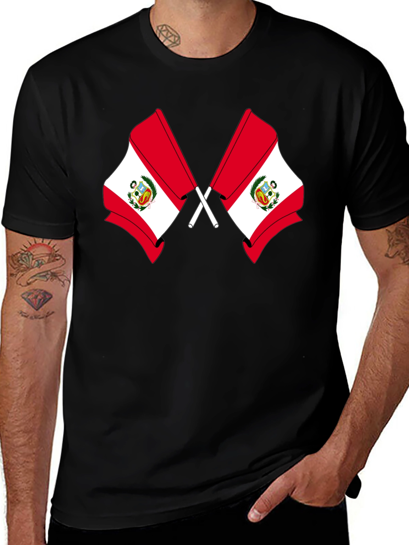 Peru Flag Graphic T-Shirt - Black