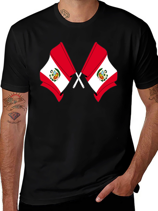 Peru Flag Graphic T-Shirt - Black