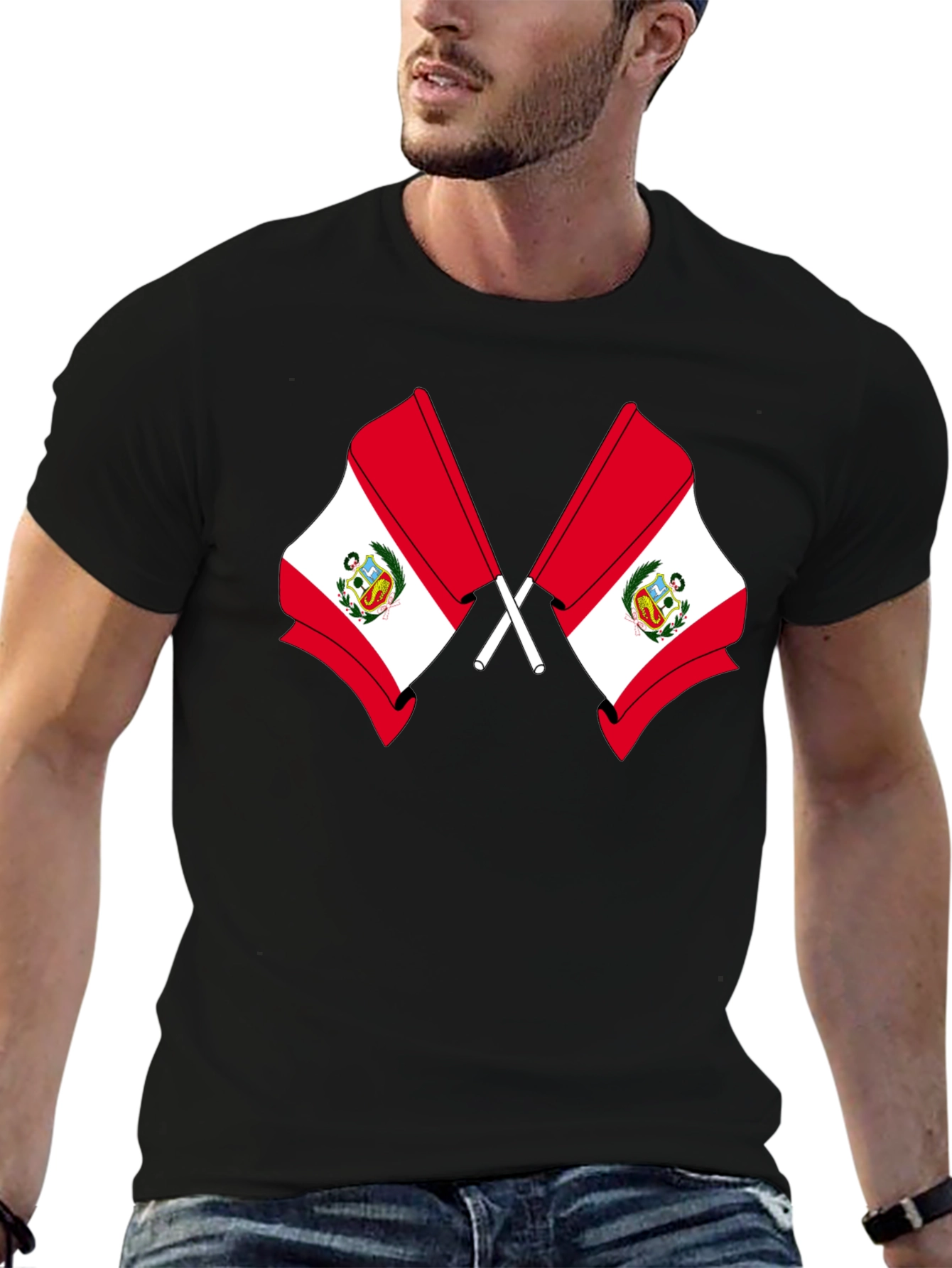Peru Flag Graphic T-Shirt - Black