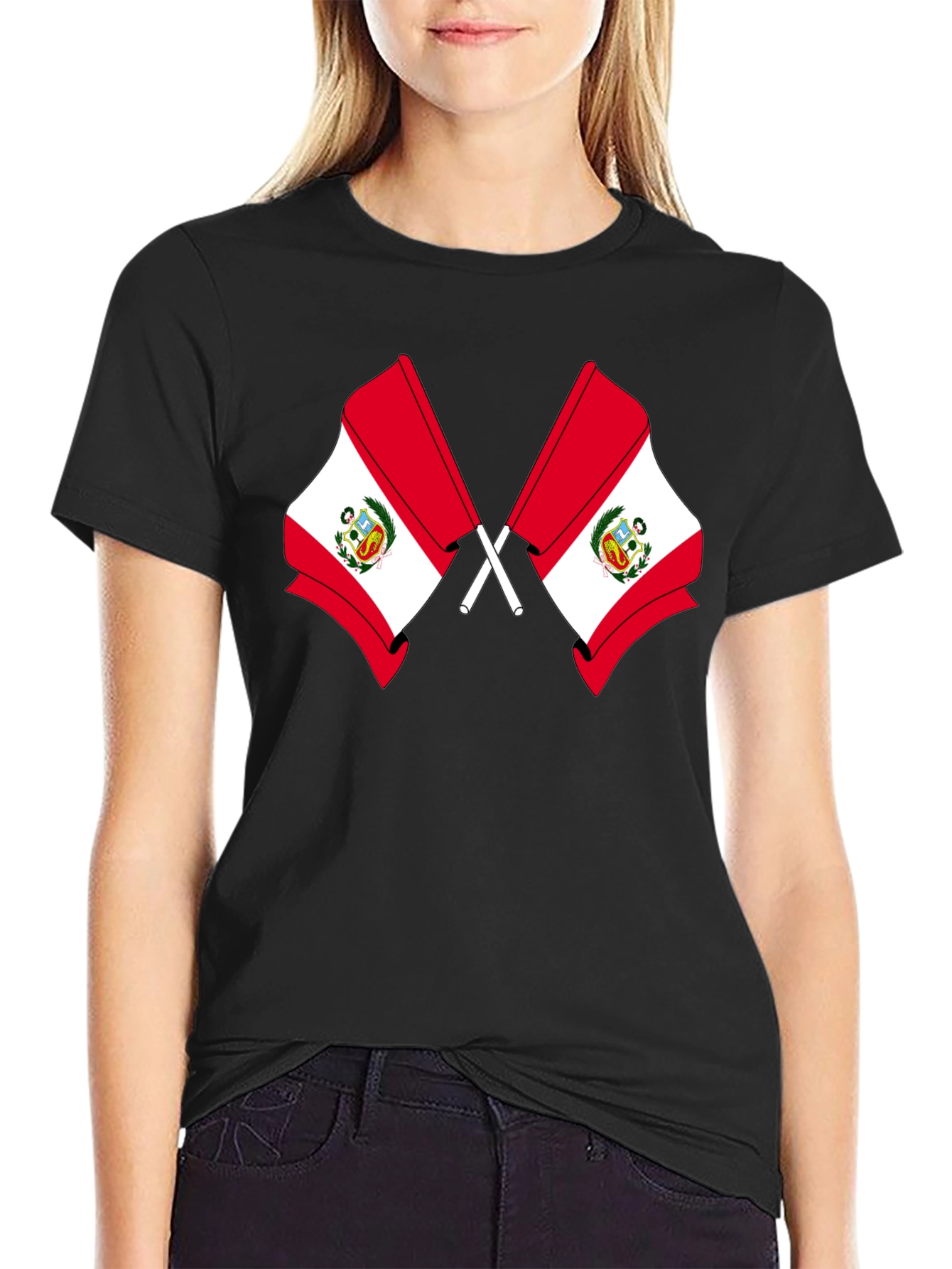 Peru Flag Graphic T-Shirt - Black
