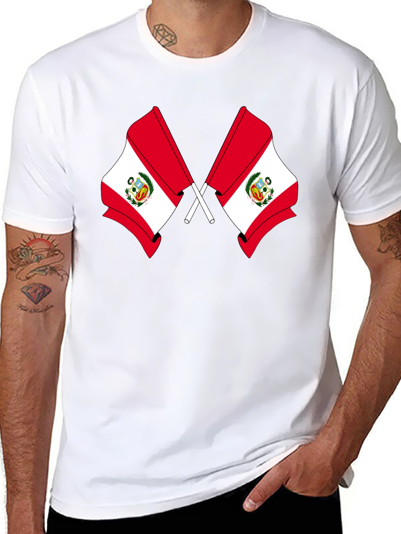 Peru Flag Graphic T-Shirt - Black