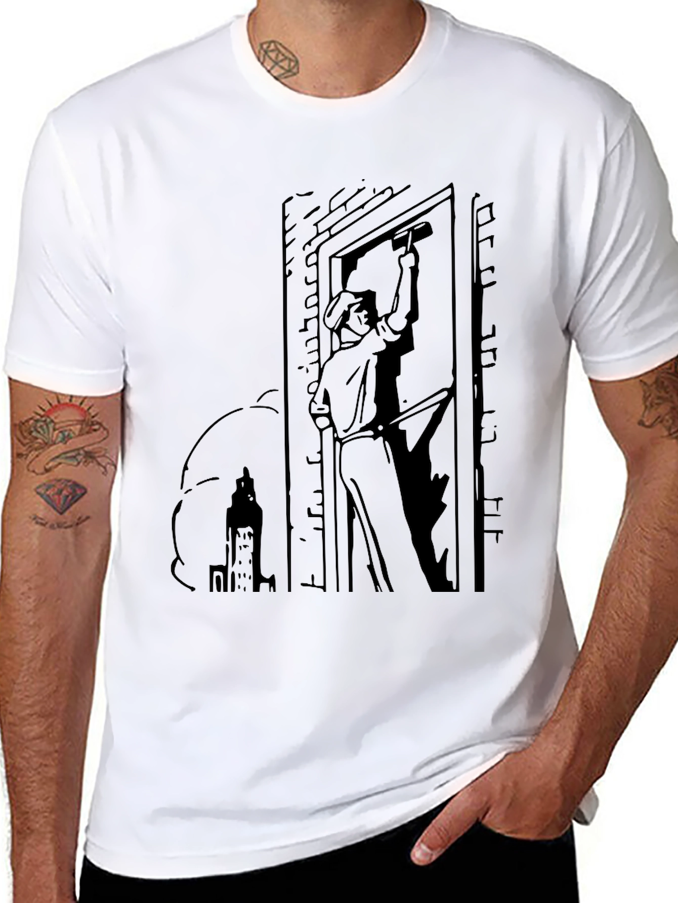 Worker Graphic Tee - Black Cotton Blend