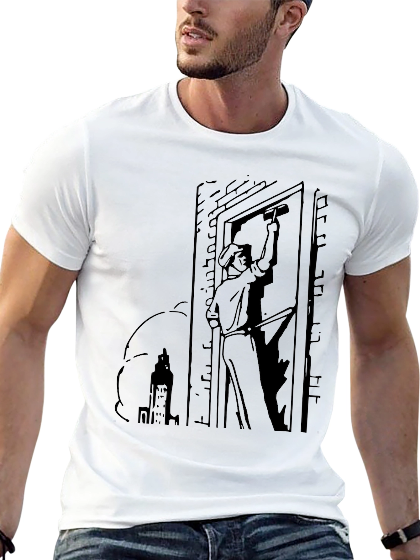 Worker Graphic Tee - Black Cotton Blend