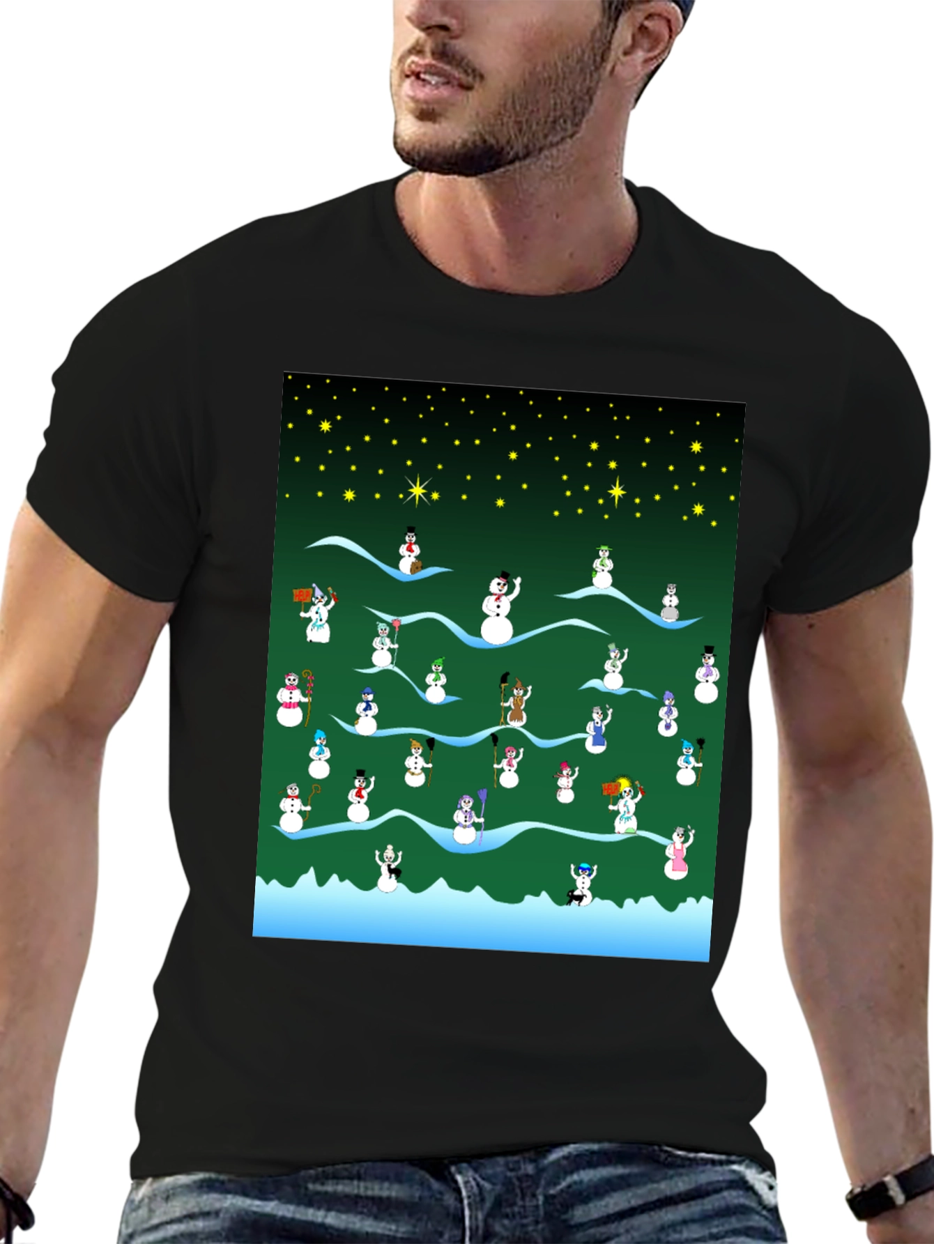 Snowman Christmas Pattern T-Shirt
