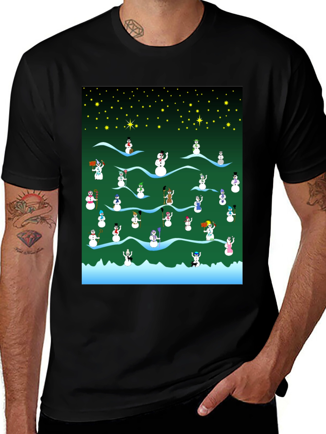 Snowman Christmas Pattern T-Shirt