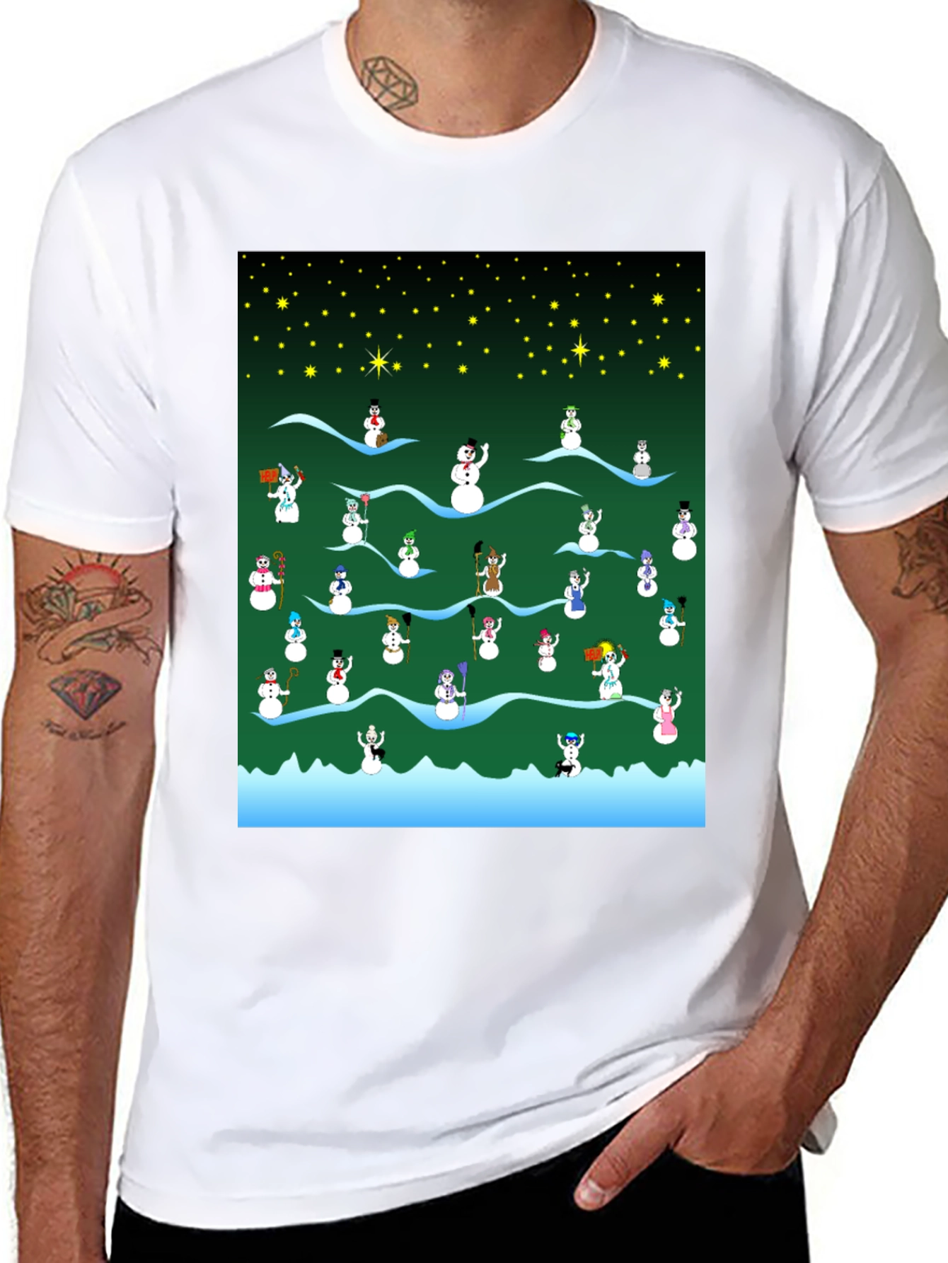 Snowman Christmas Pattern T-Shirt