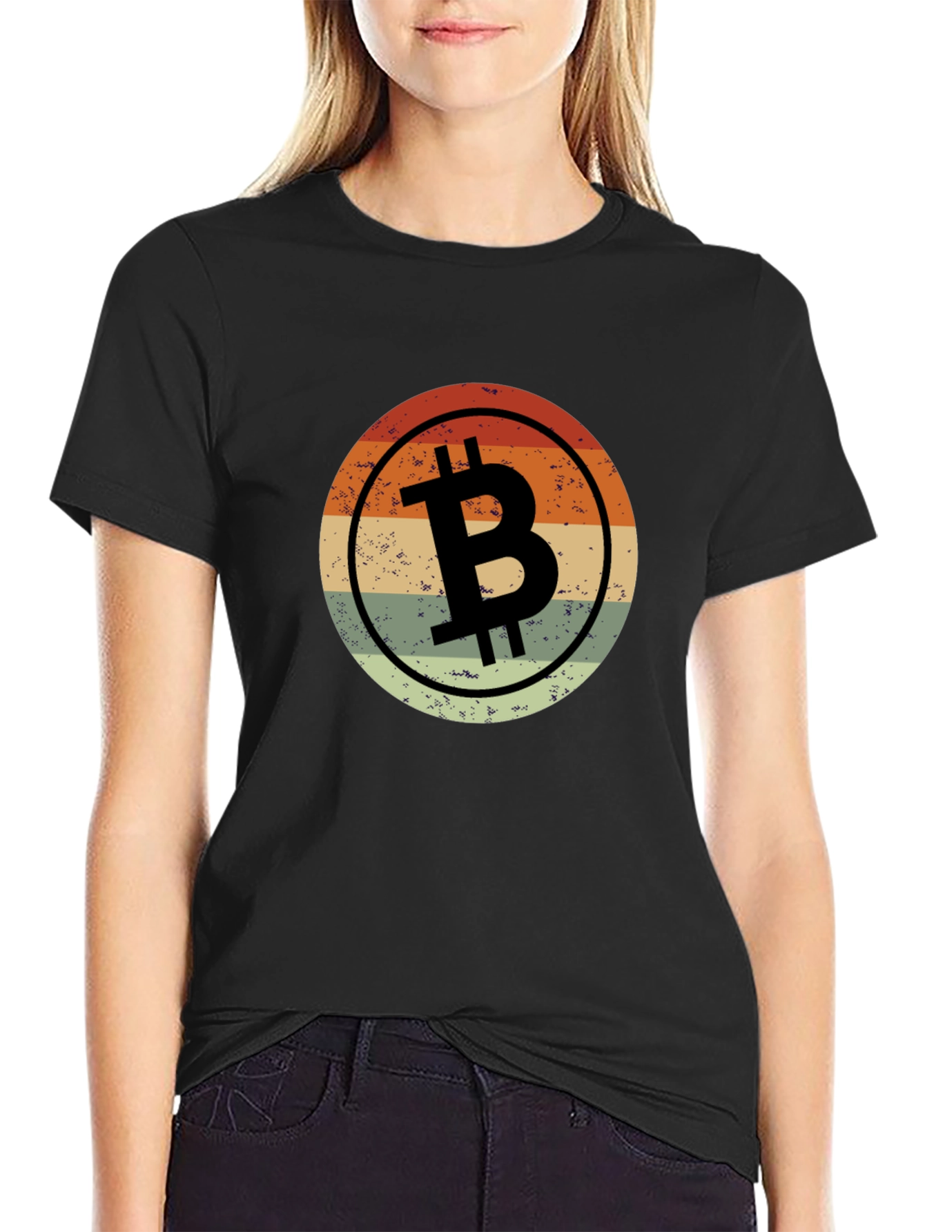 Retro Bitcoin BTC Logo Black T-Shirt