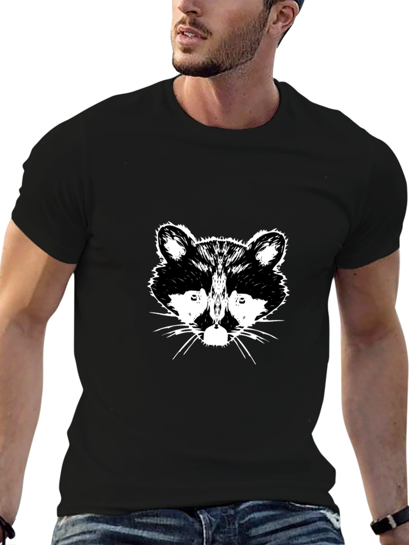 Raccoon Graphic Print Black T-Shirt