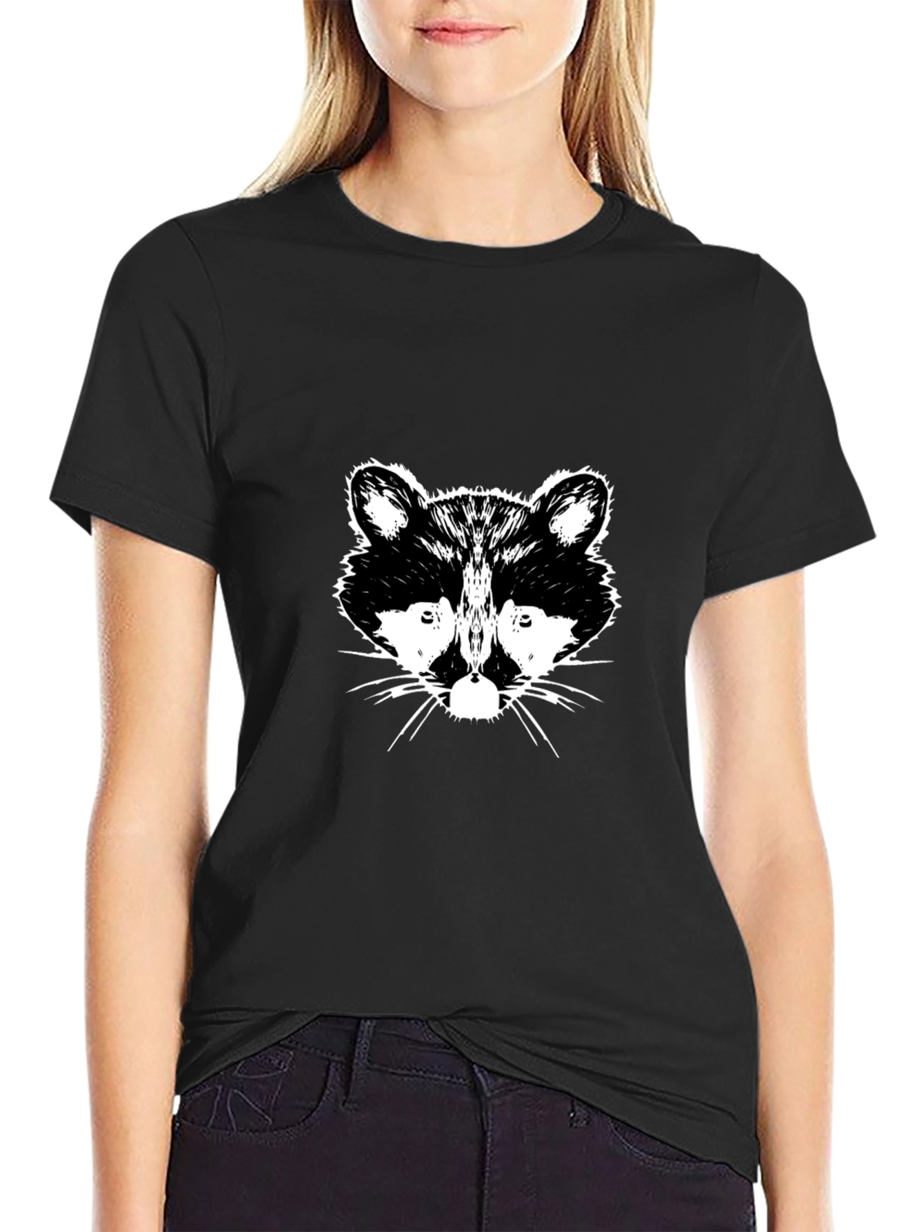 Raccoon Graphic Print Black T-Shirt