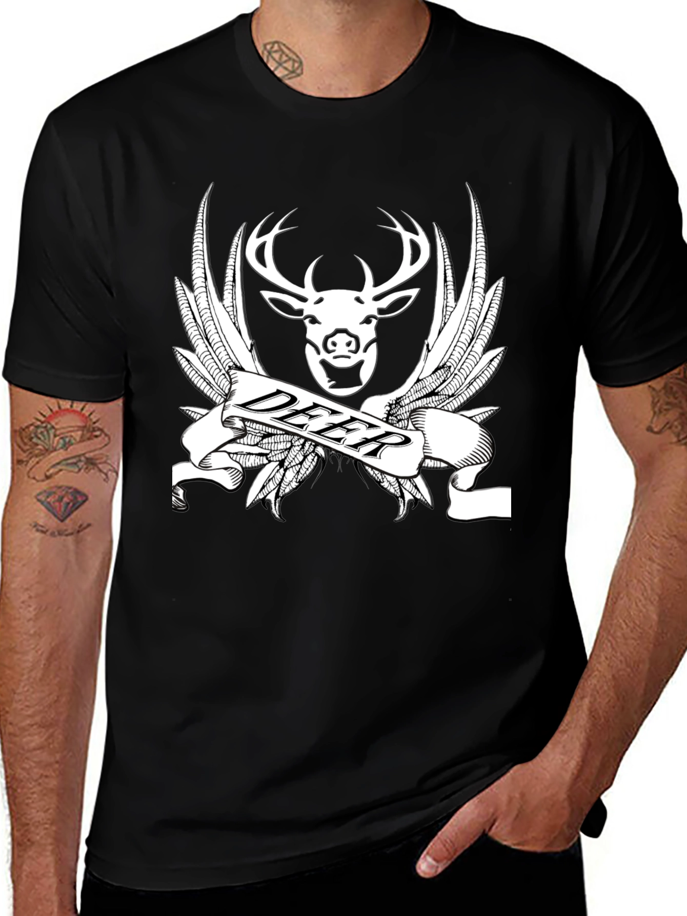Deer Emblem T-Shirt - Black Cotton Graphic Tee