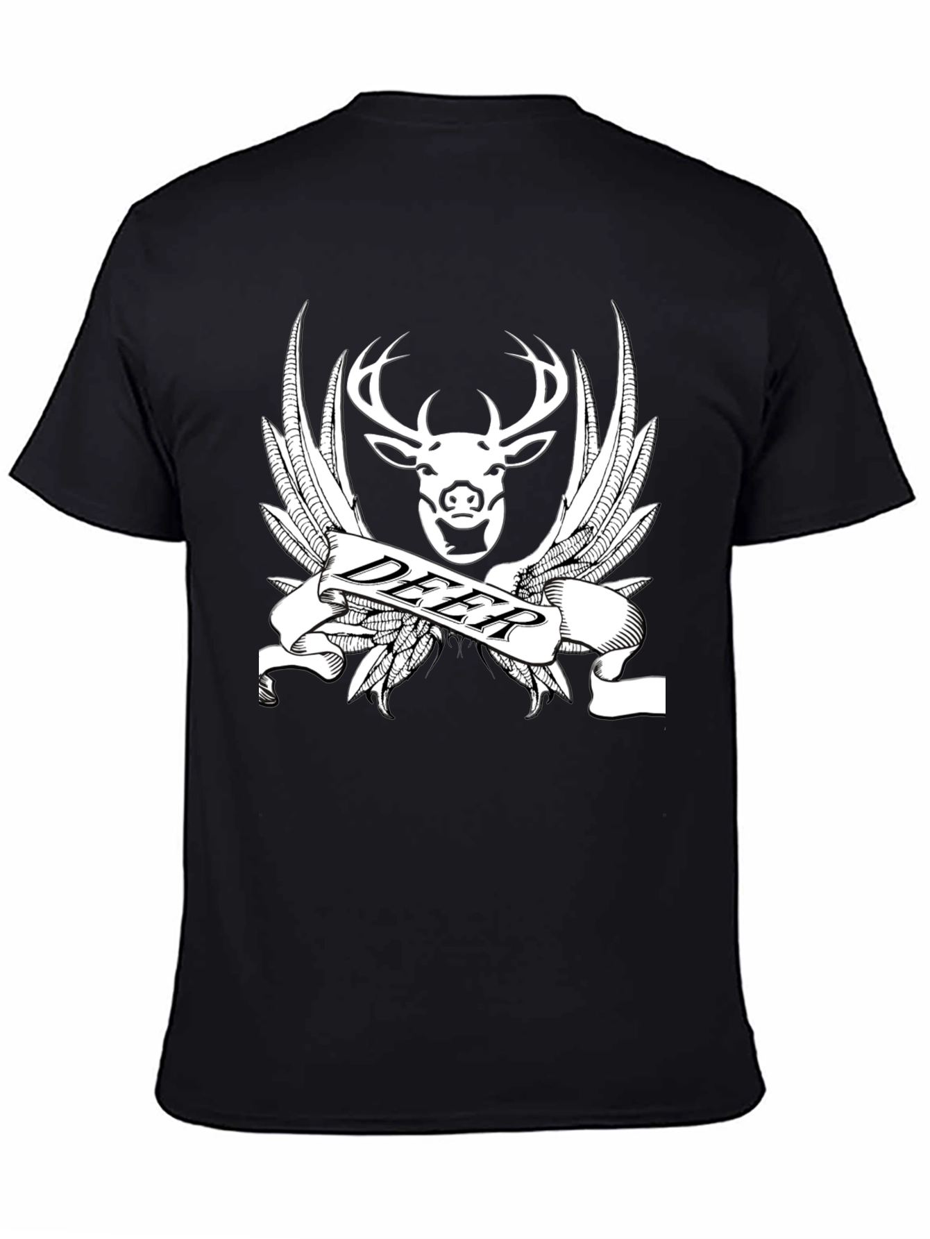 Deer Emblem T-Shirt - Black Cotton Graphic Tee
