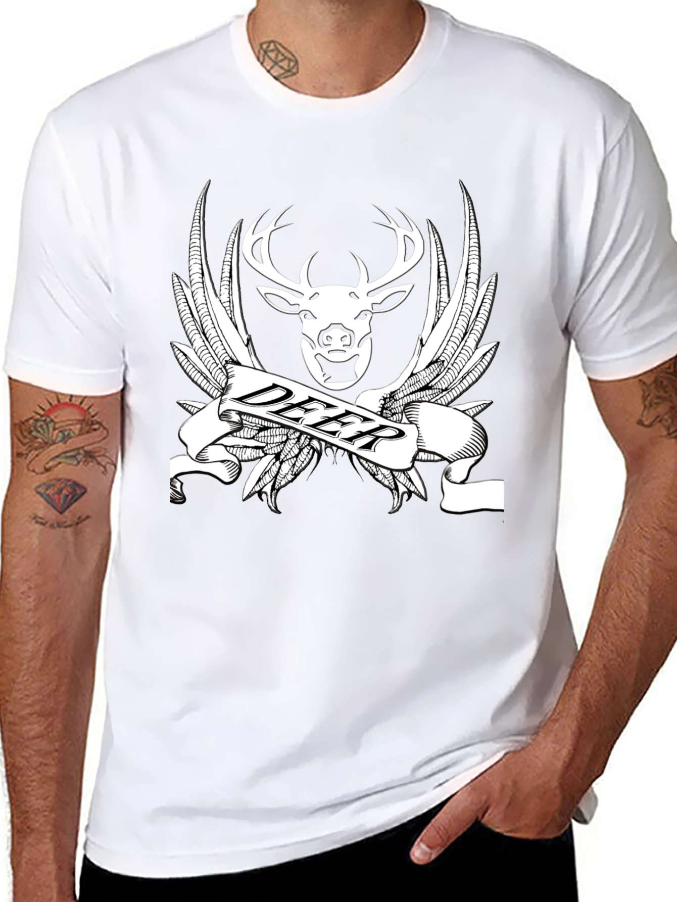 Deer Emblem T-Shirt - Black Cotton Graphic Tee