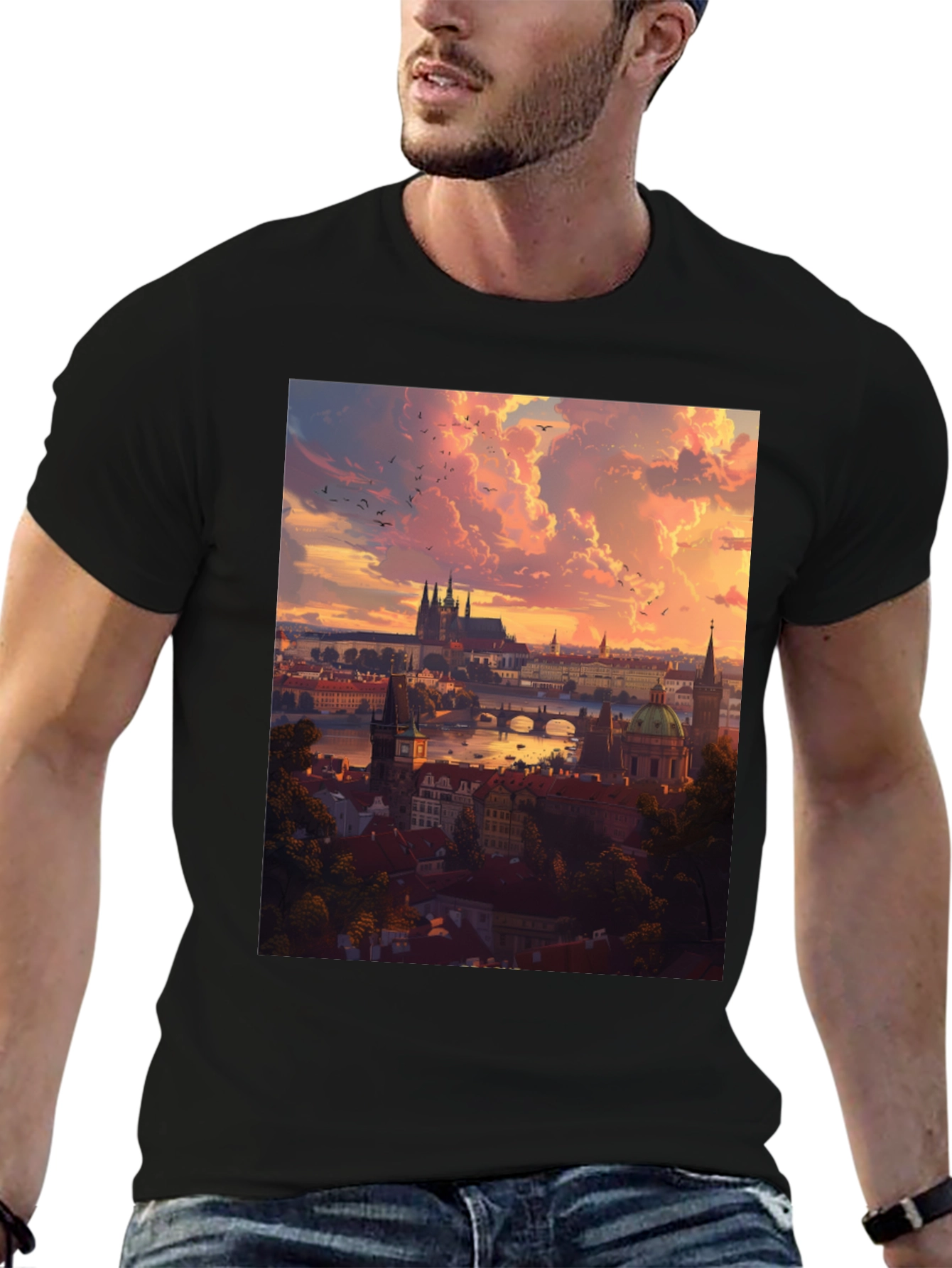 Prague Skyline T-Shirt - Sunset Cityscape Design
