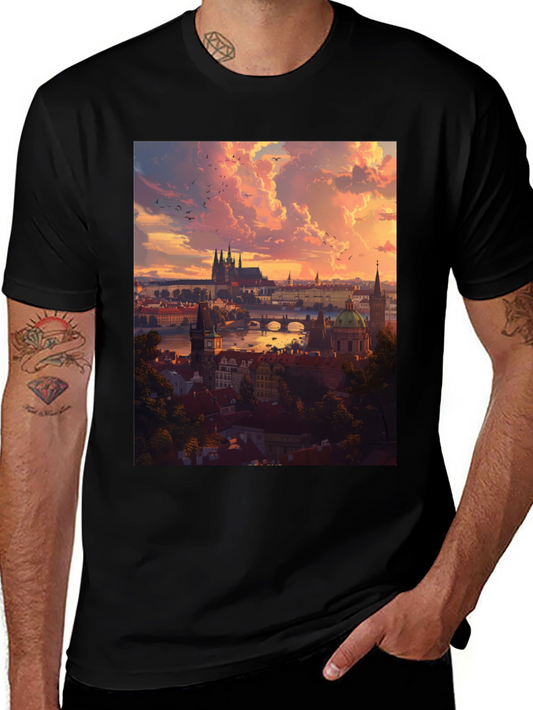 Prague Skyline T-Shirt - Sunset Cityscape Design