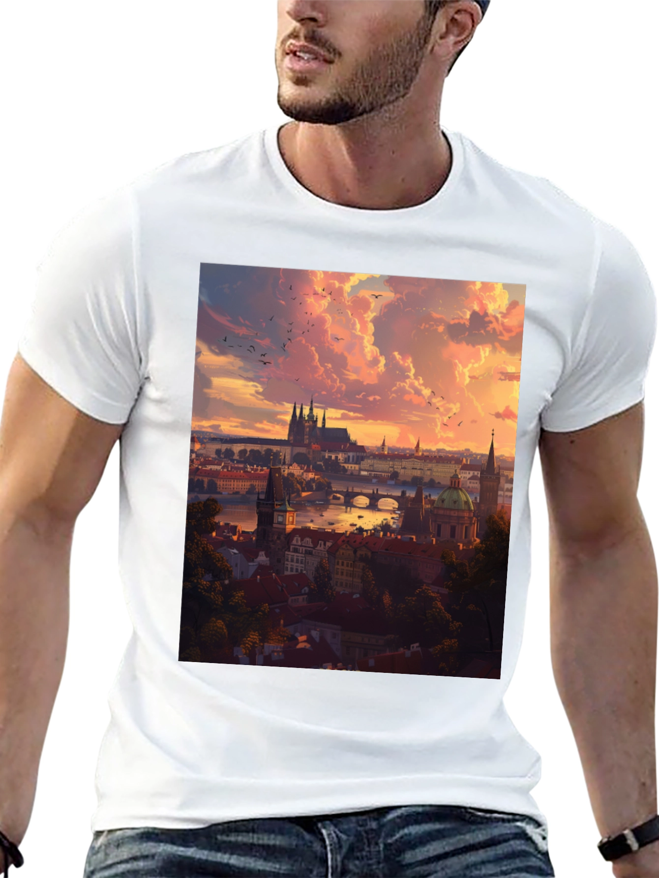 Prague Skyline T-Shirt - Sunset Cityscape Design