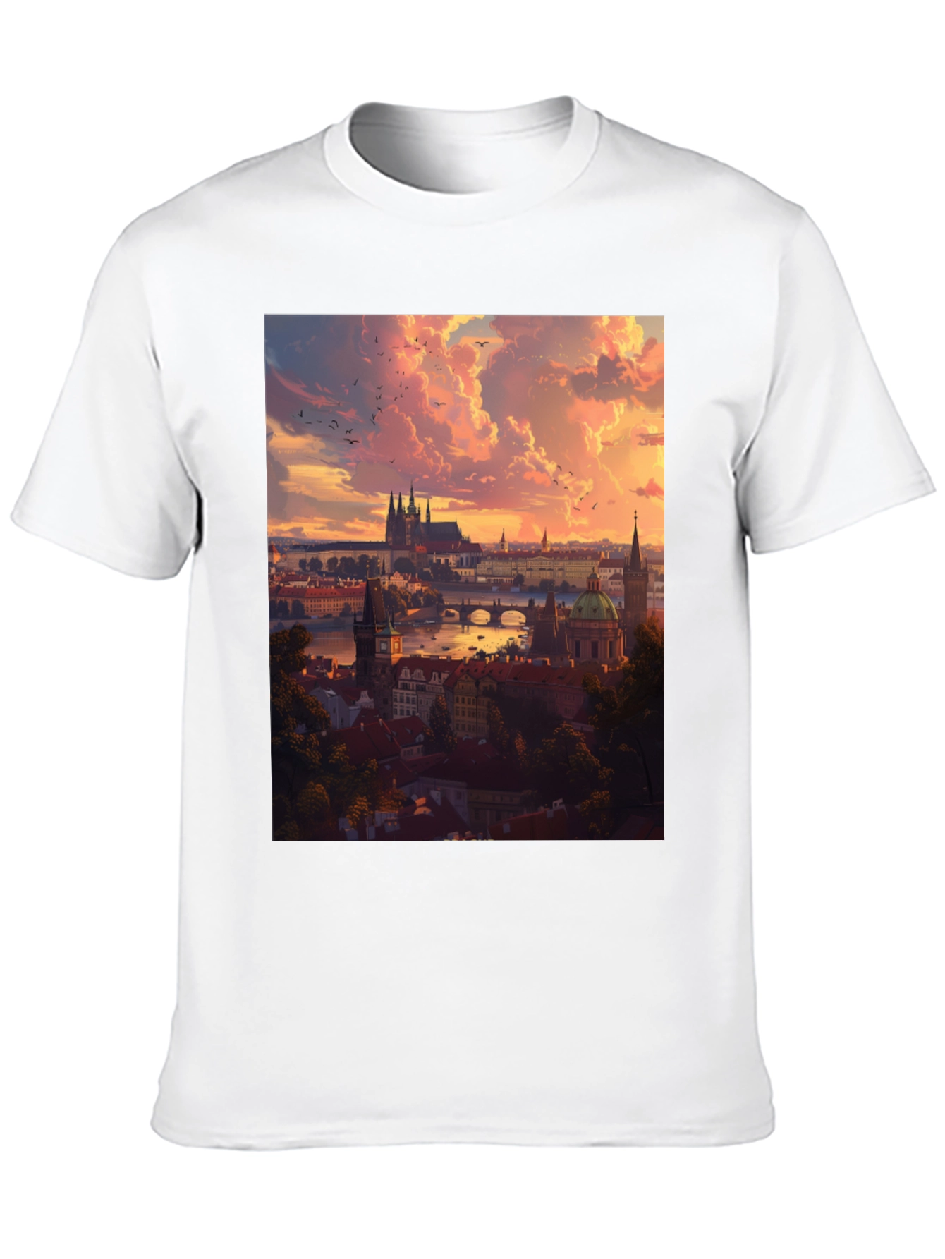 Prague Skyline T-Shirt - Sunset Cityscape Design