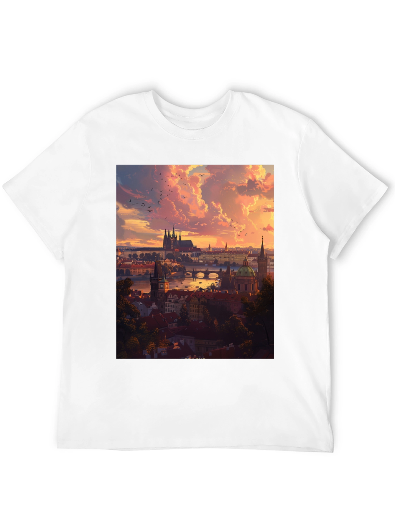 Prague Skyline T-Shirt - Sunset Cityscape Design