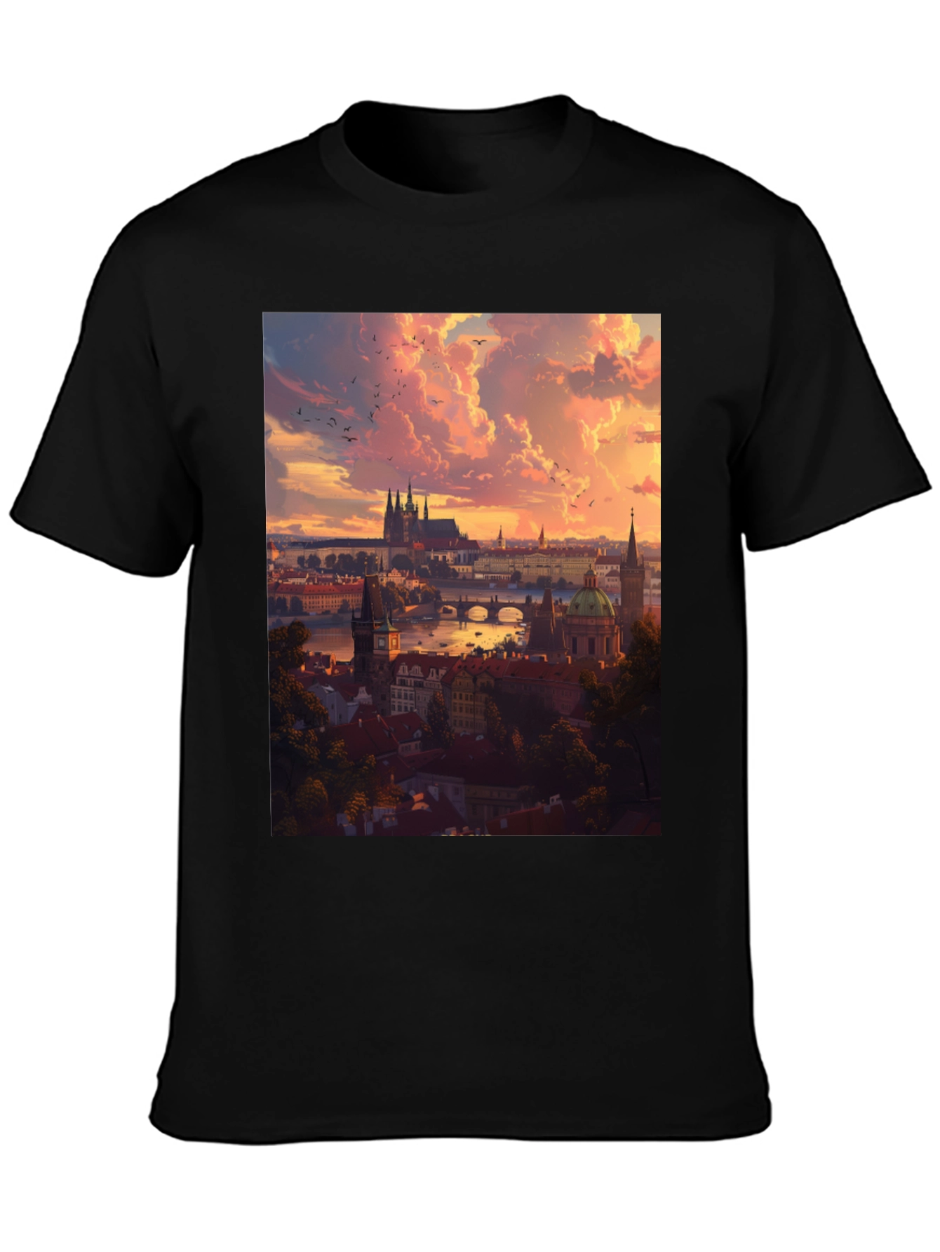 Prague Skyline T-Shirt - Sunset Cityscape Design
