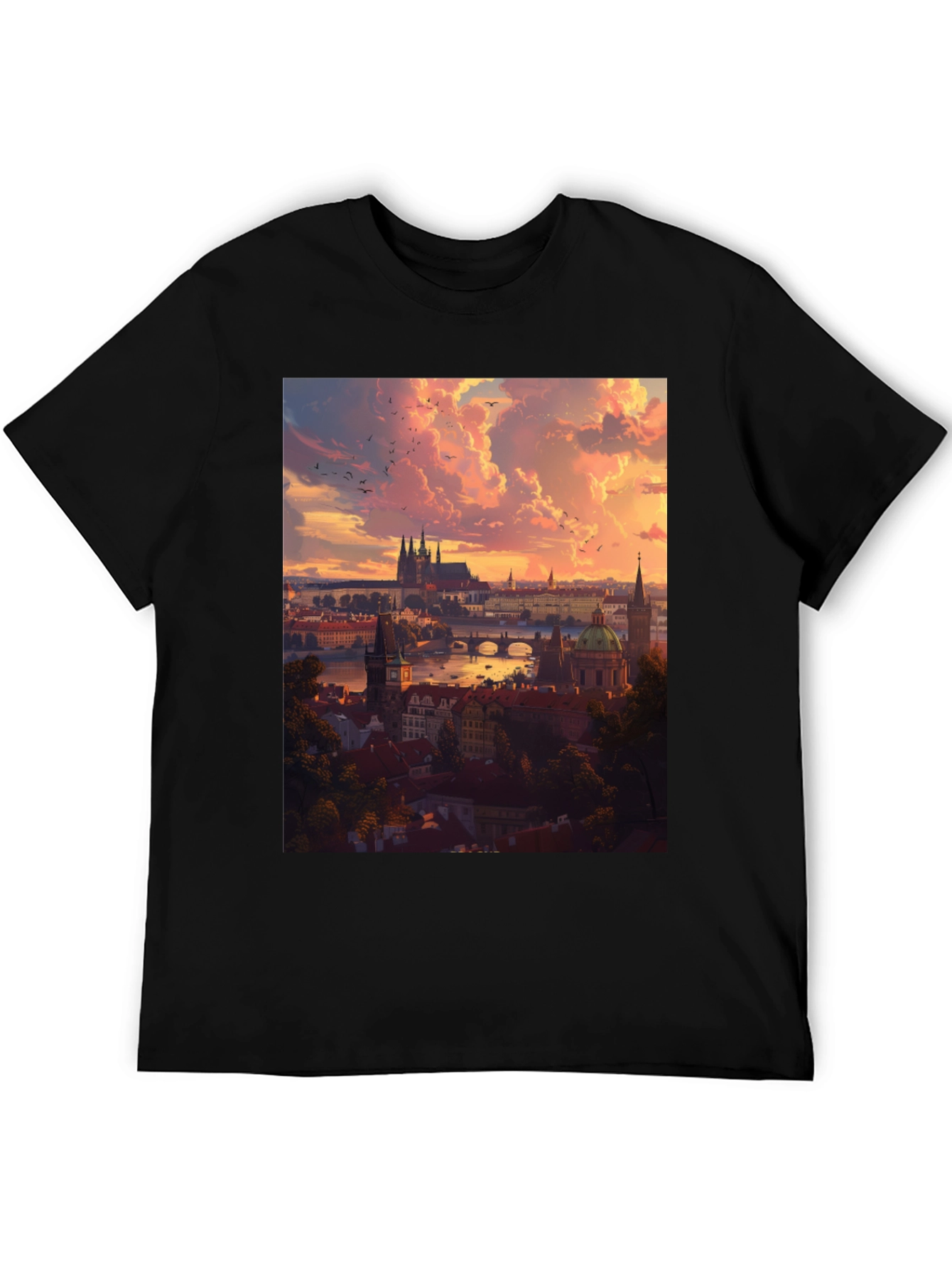 Prague Skyline T-Shirt - Sunset Cityscape Design