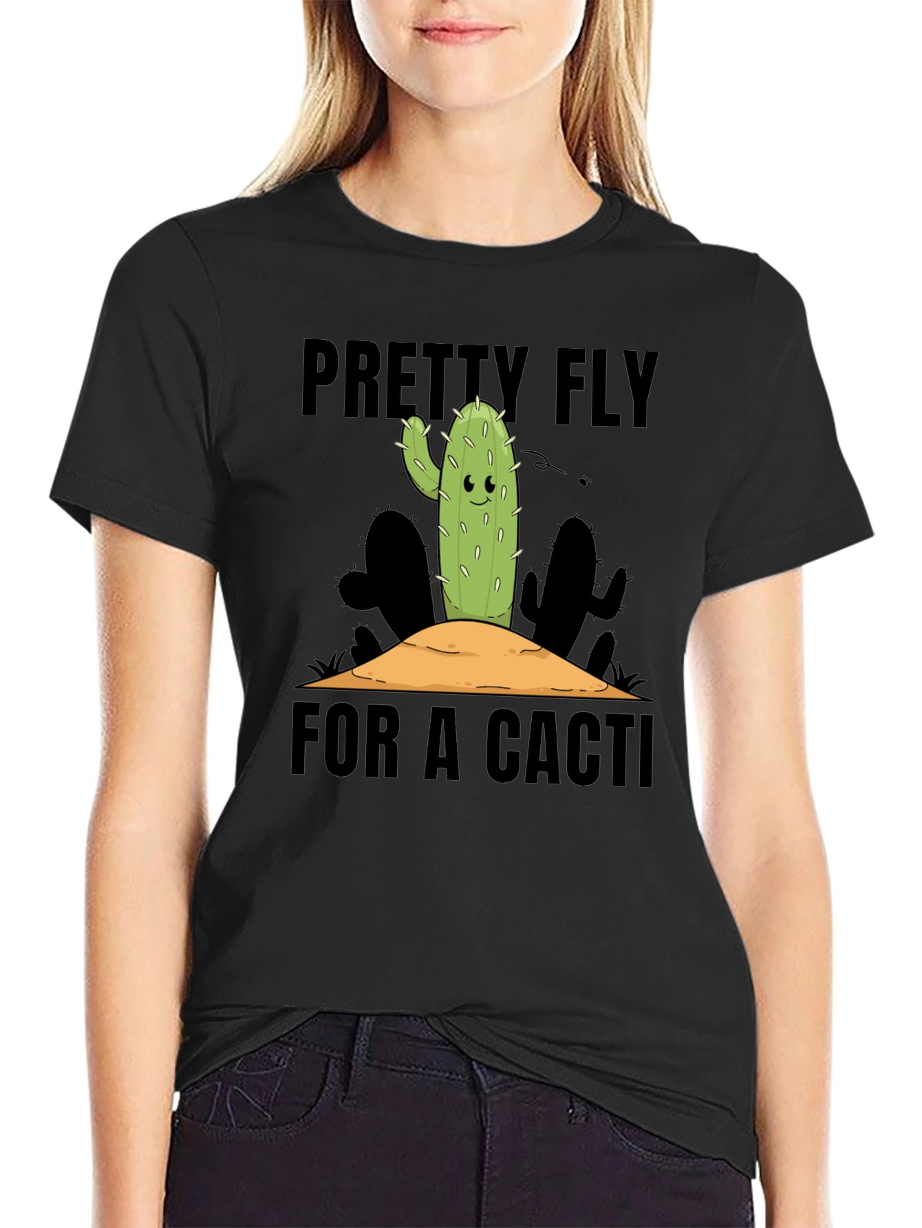 Pretty Fly Cactus Graphic Tee - Black Cotton Shirt