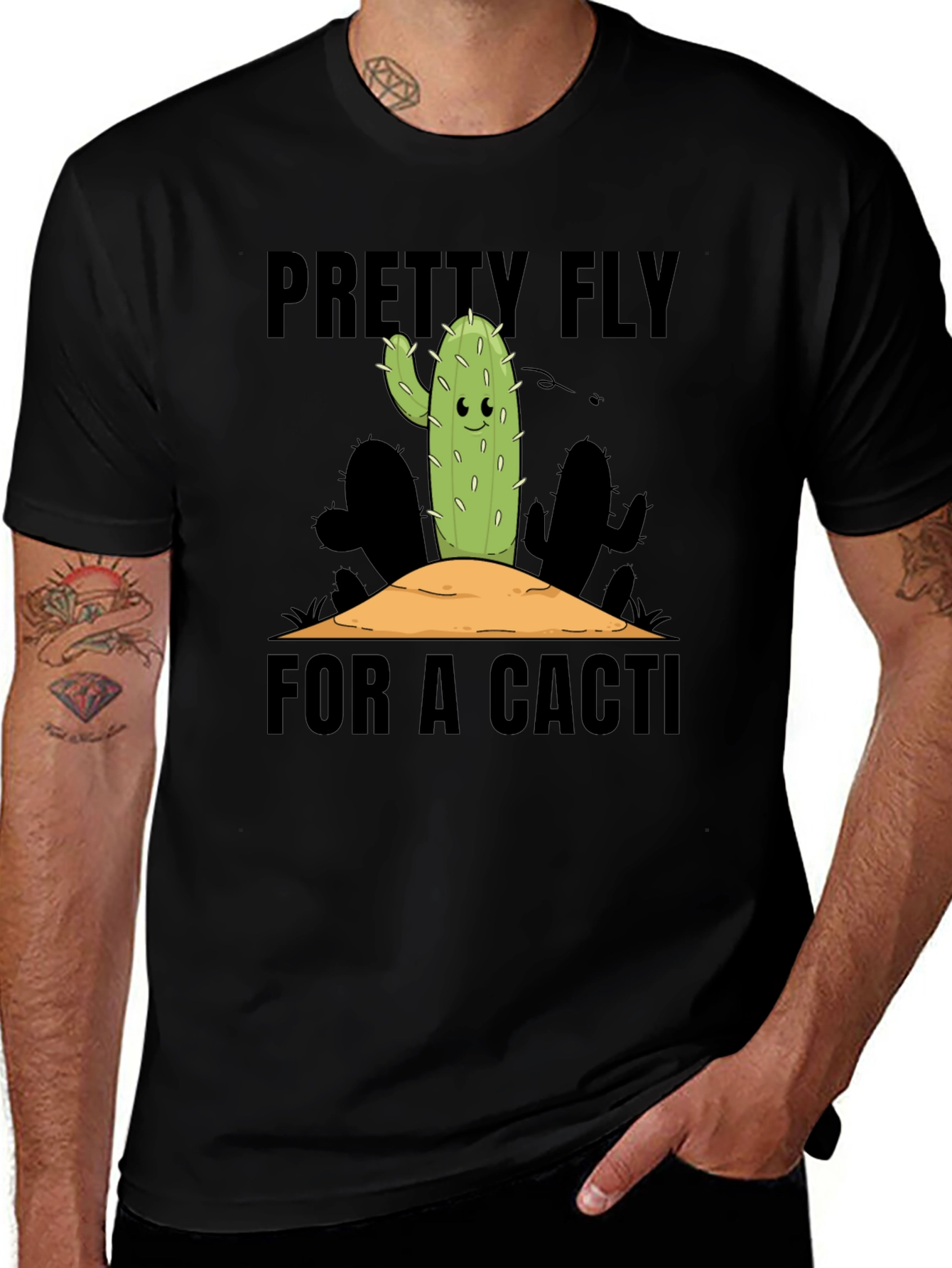 Pretty Fly Cactus Graphic Tee - Black Cotton Shirt