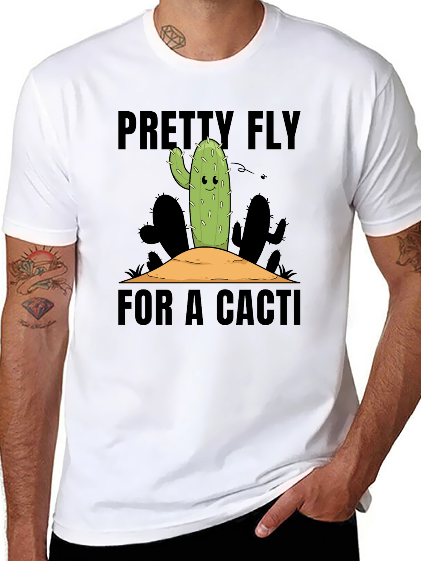Pretty Fly Cactus Graphic Tee - Black Cotton Shirt