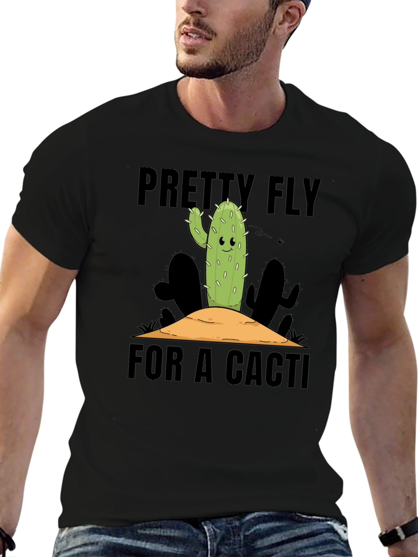 Pretty Fly Cactus Graphic Tee - Black Cotton Shirt