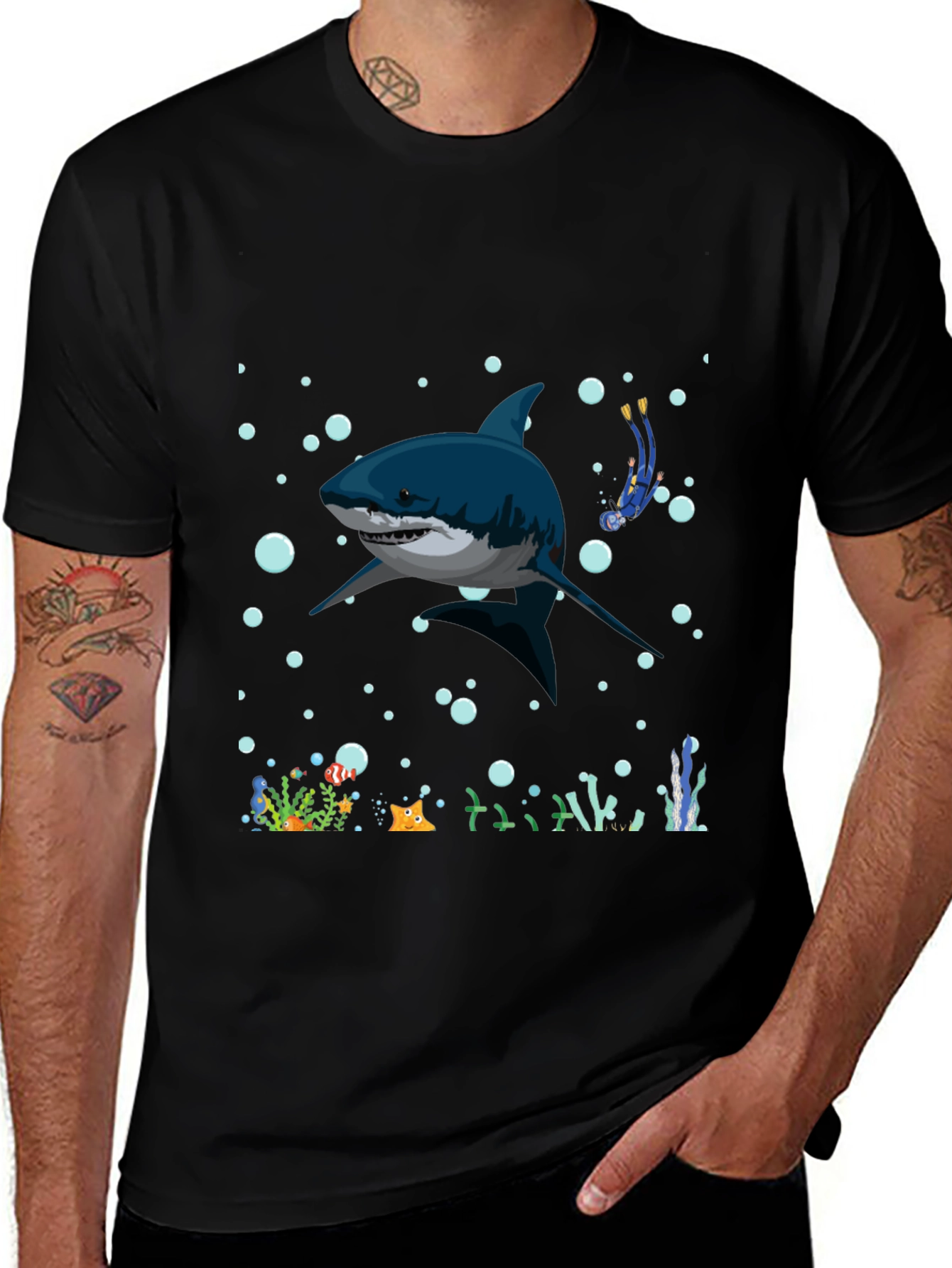 Shark Diver Graphic T-Shirt - Underwater Adventure