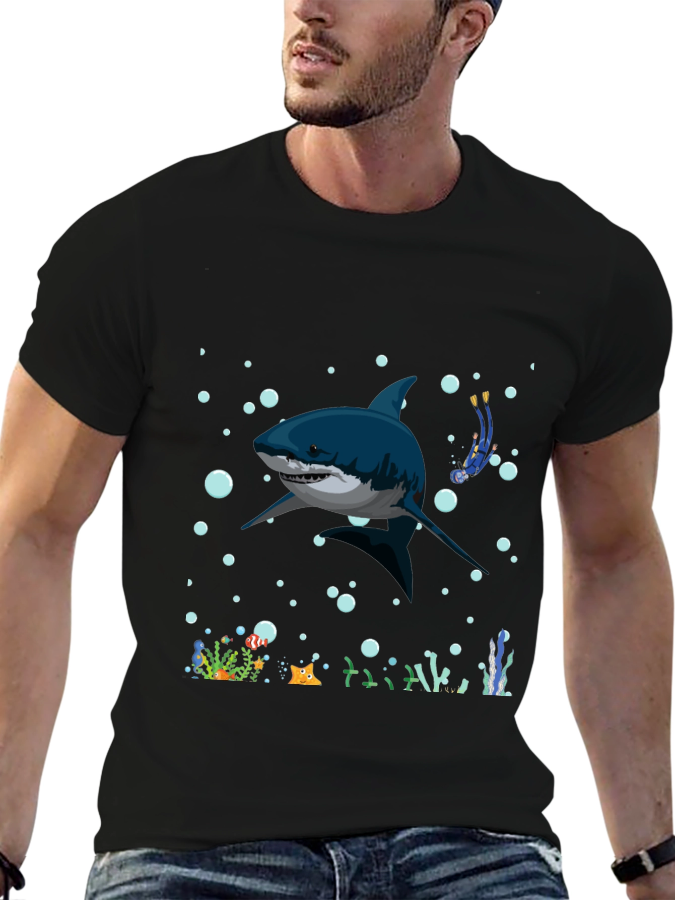 Shark Diver Graphic T-Shirt - Underwater Adventure