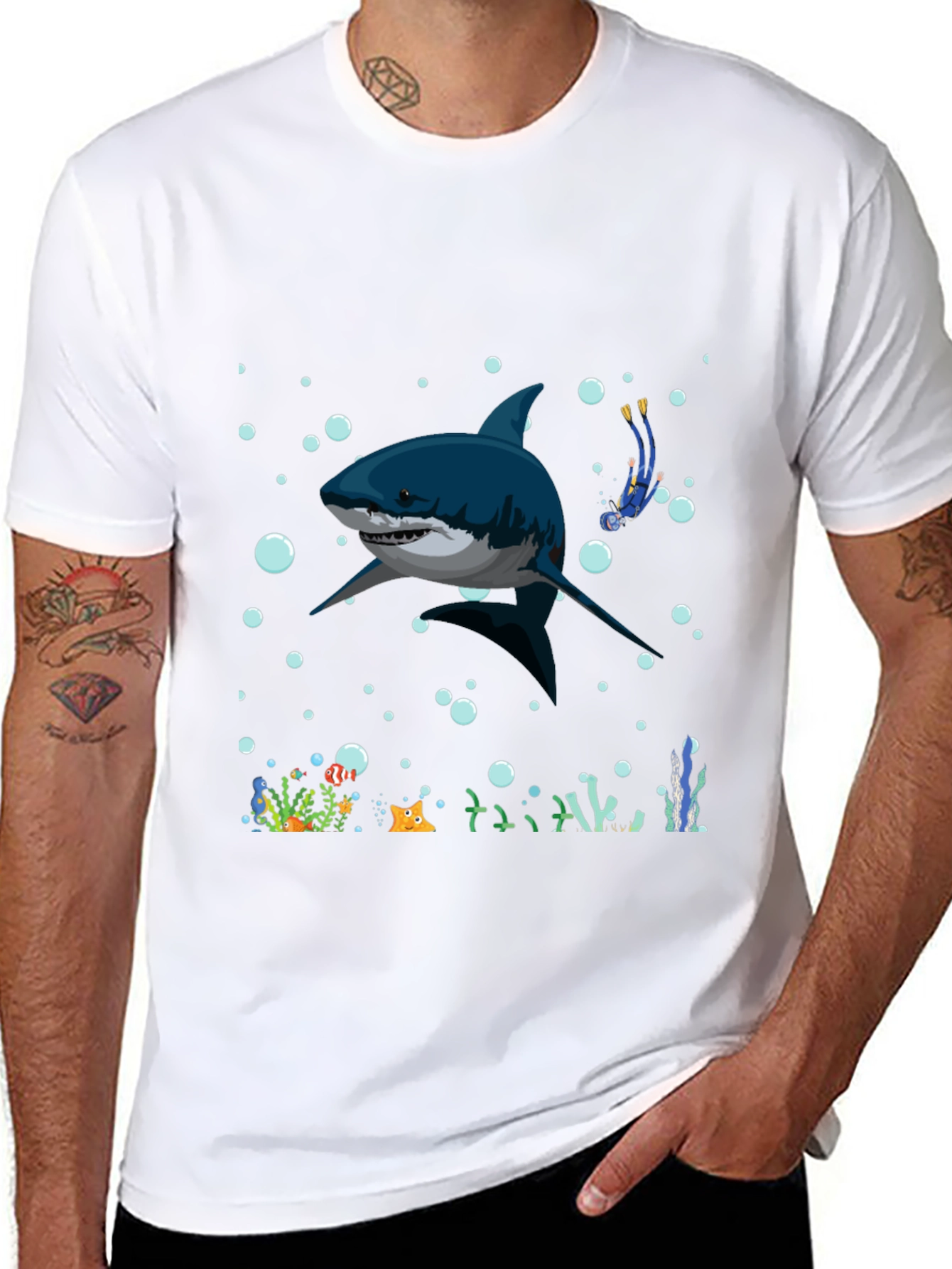 Shark Diver Graphic T-Shirt - Underwater Adventure