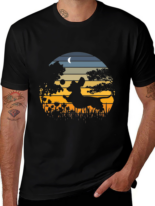 Dachshund Silhouette Tee - Sunset Scene Design