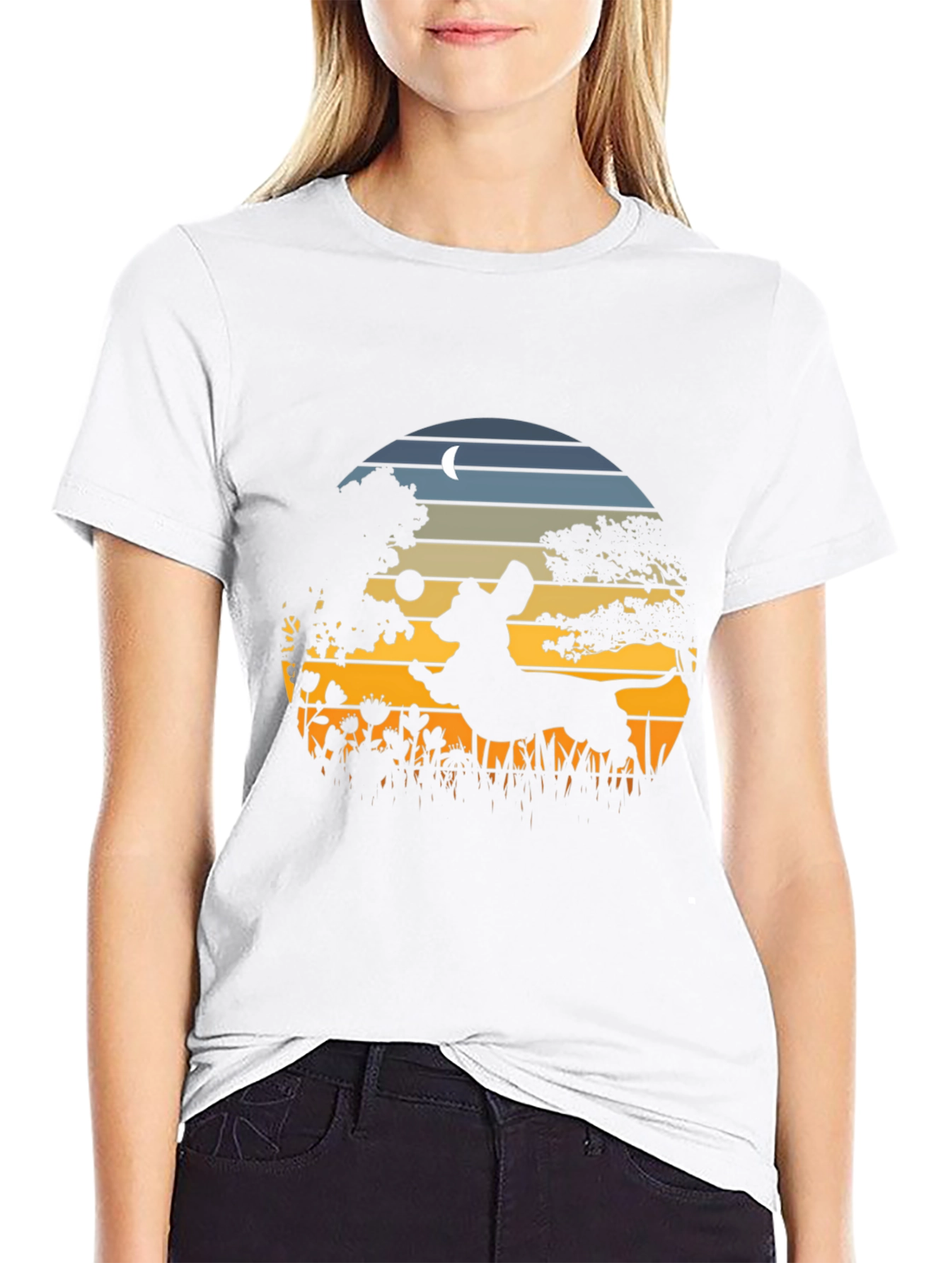 Dachshund Silhouette Tee - Sunset Scene Design
