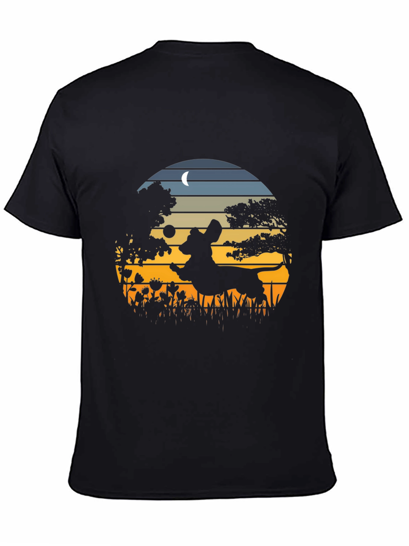 Dachshund Silhouette Tee - Sunset Scene Design