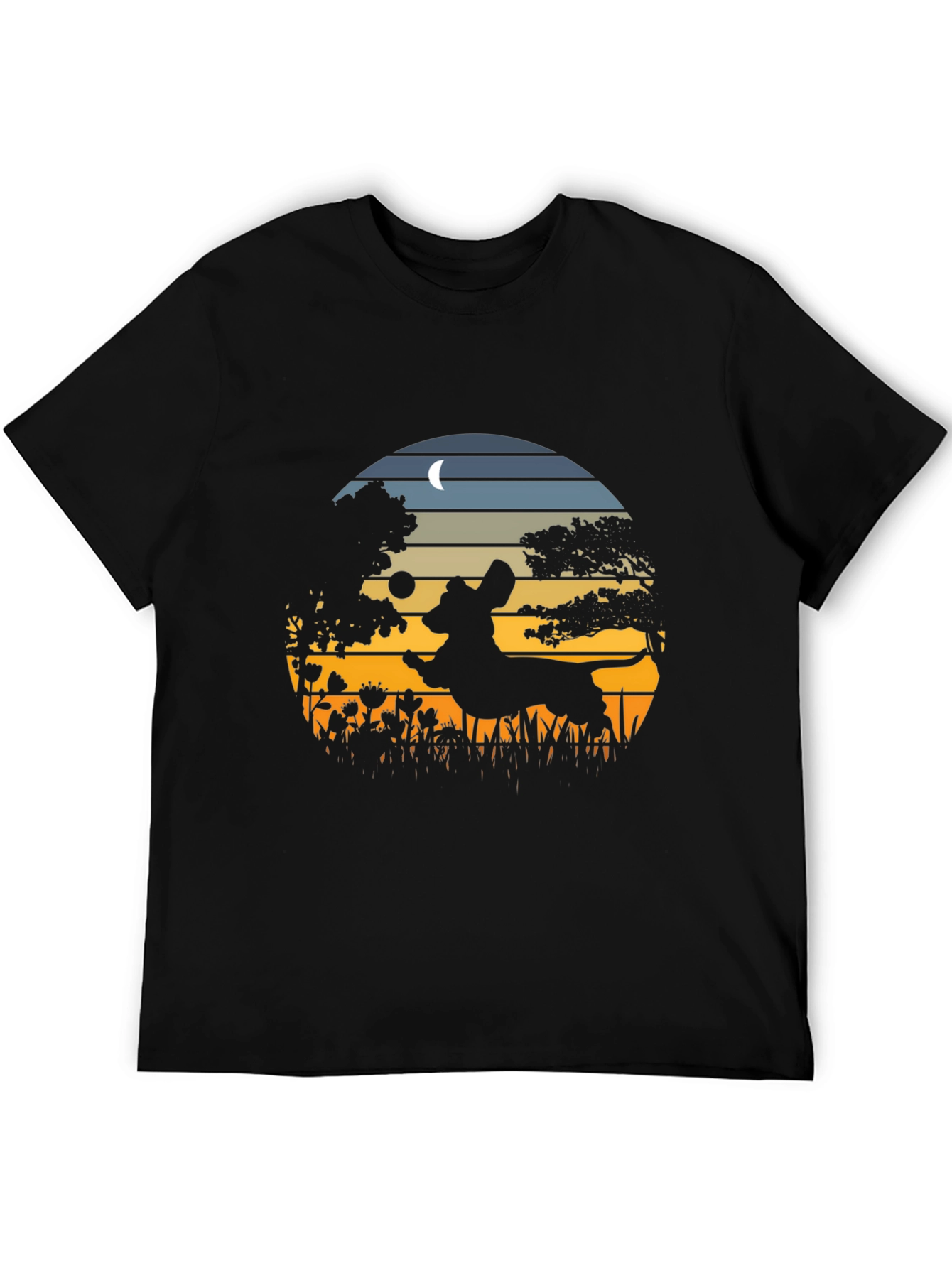 Dachshund Silhouette Tee - Sunset Scene Design