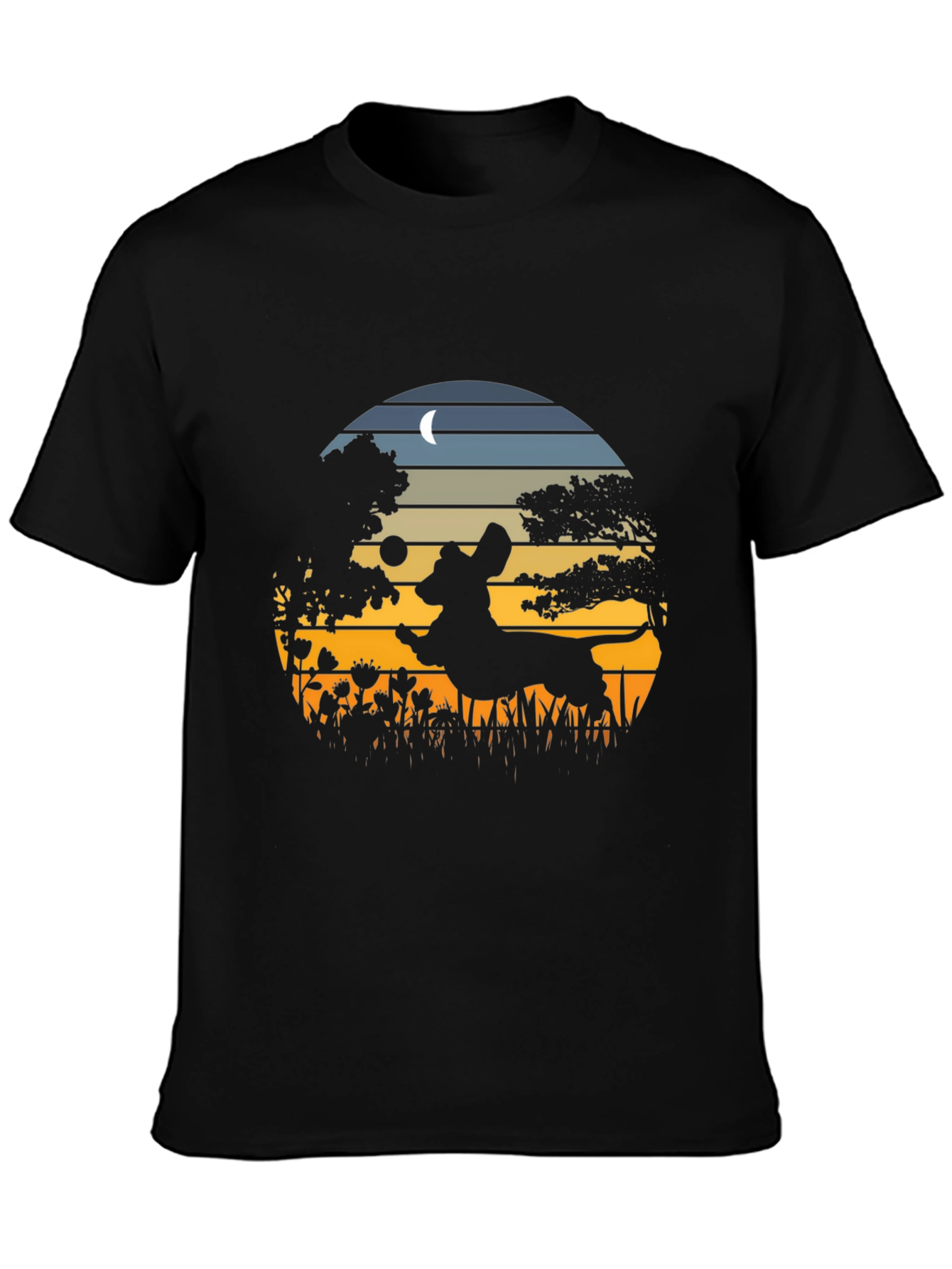 Dachshund Silhouette Tee - Sunset Scene Design