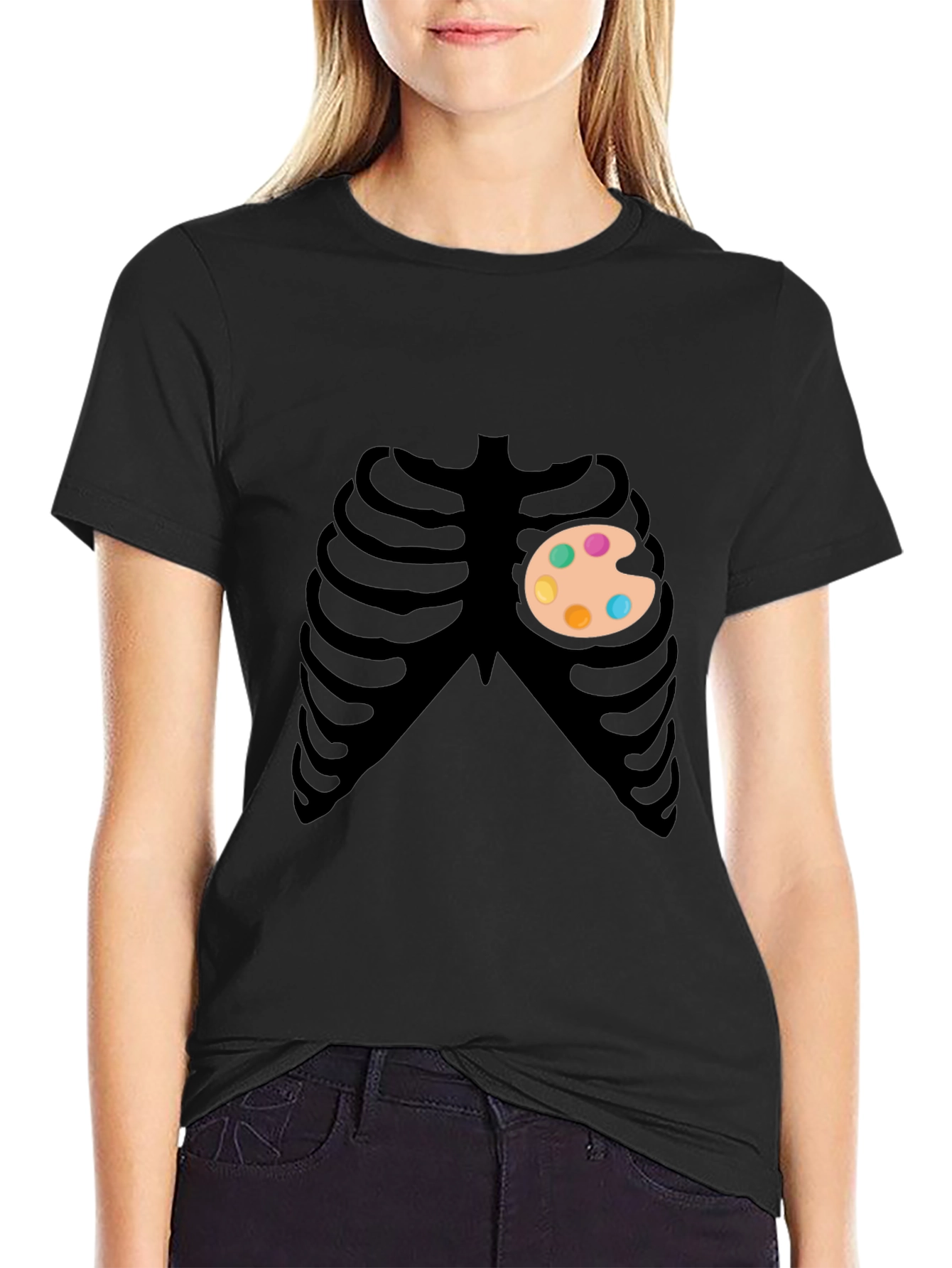 Artsy Skeleton Graphic Tee - Creative Heart T-Shirt
