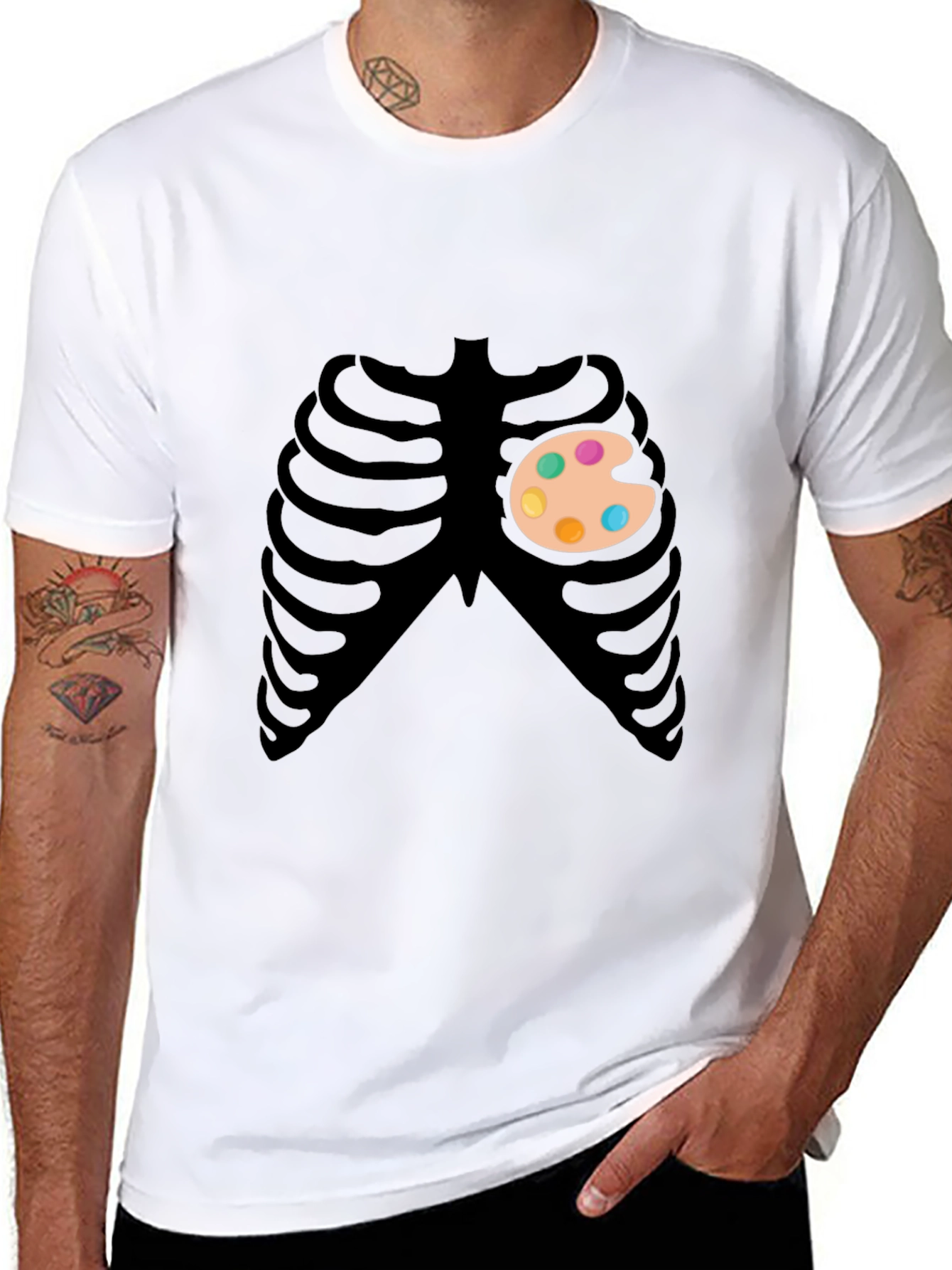 Artsy Skeleton Graphic Tee - Creative Heart T-Shirt