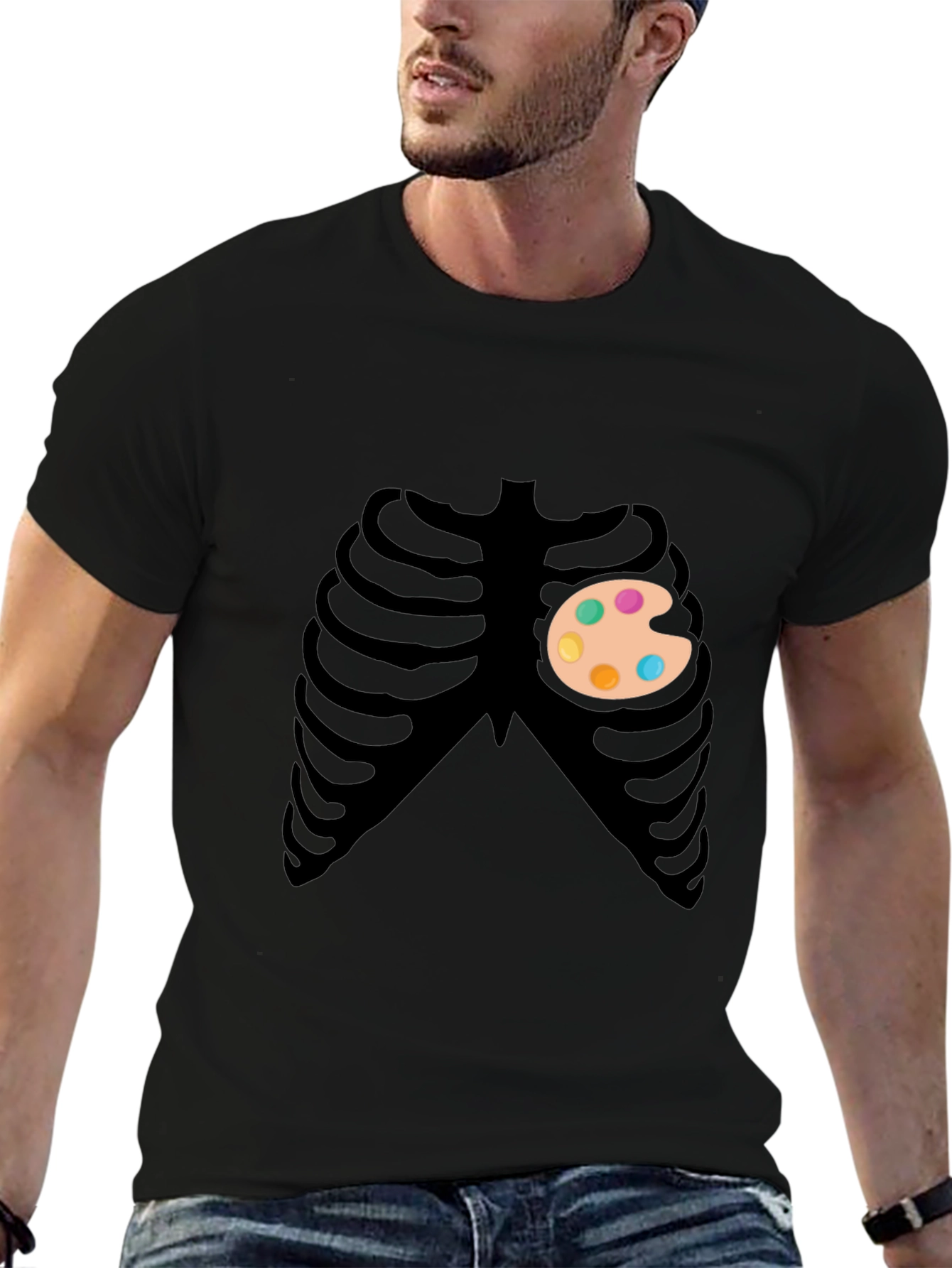 Artsy Skeleton Graphic Tee - Creative Heart T-Shirt