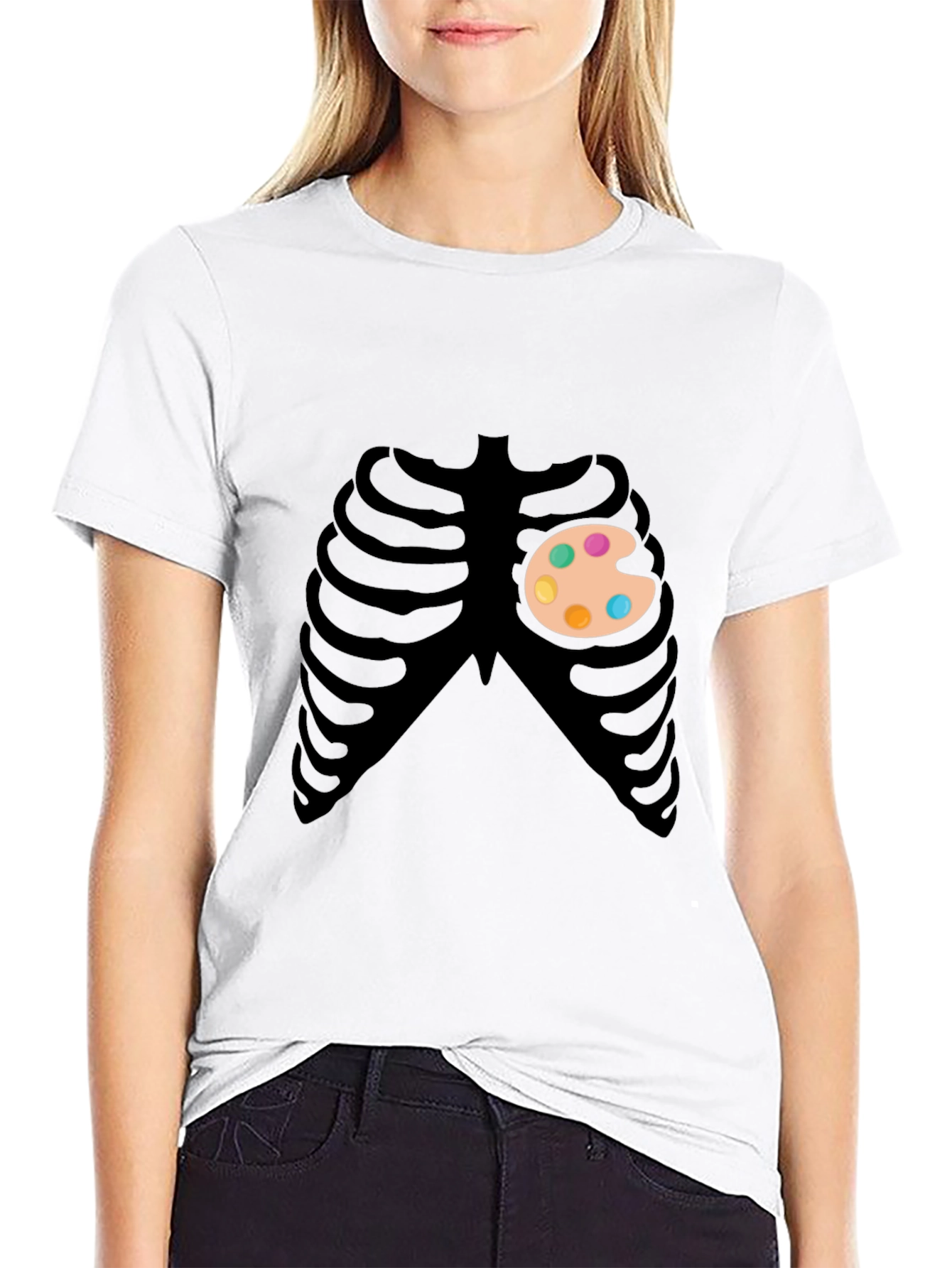 Artsy Skeleton Graphic Tee - Creative Heart T-Shirt
