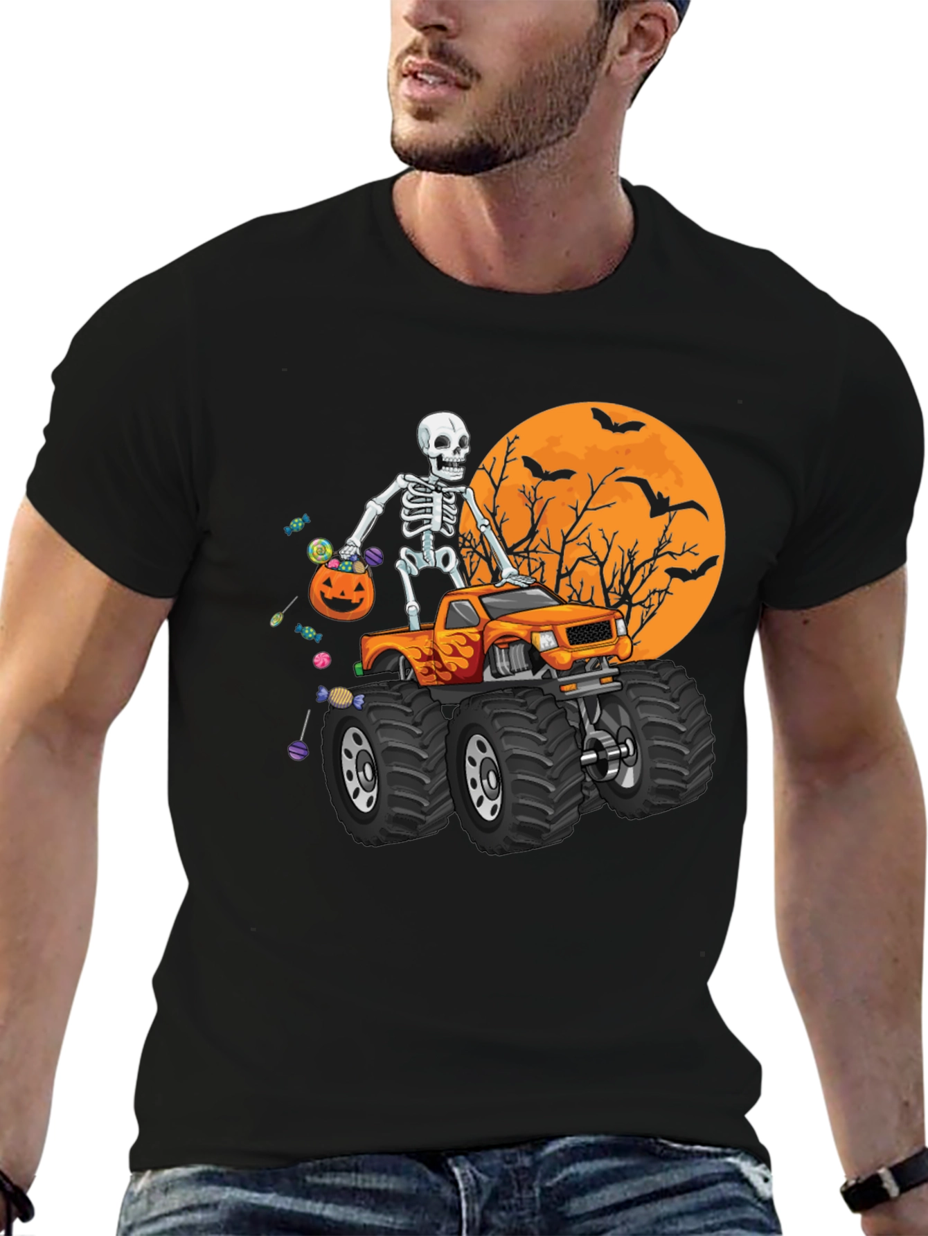 Halloween Skeleton Monster Truck T-Shirt