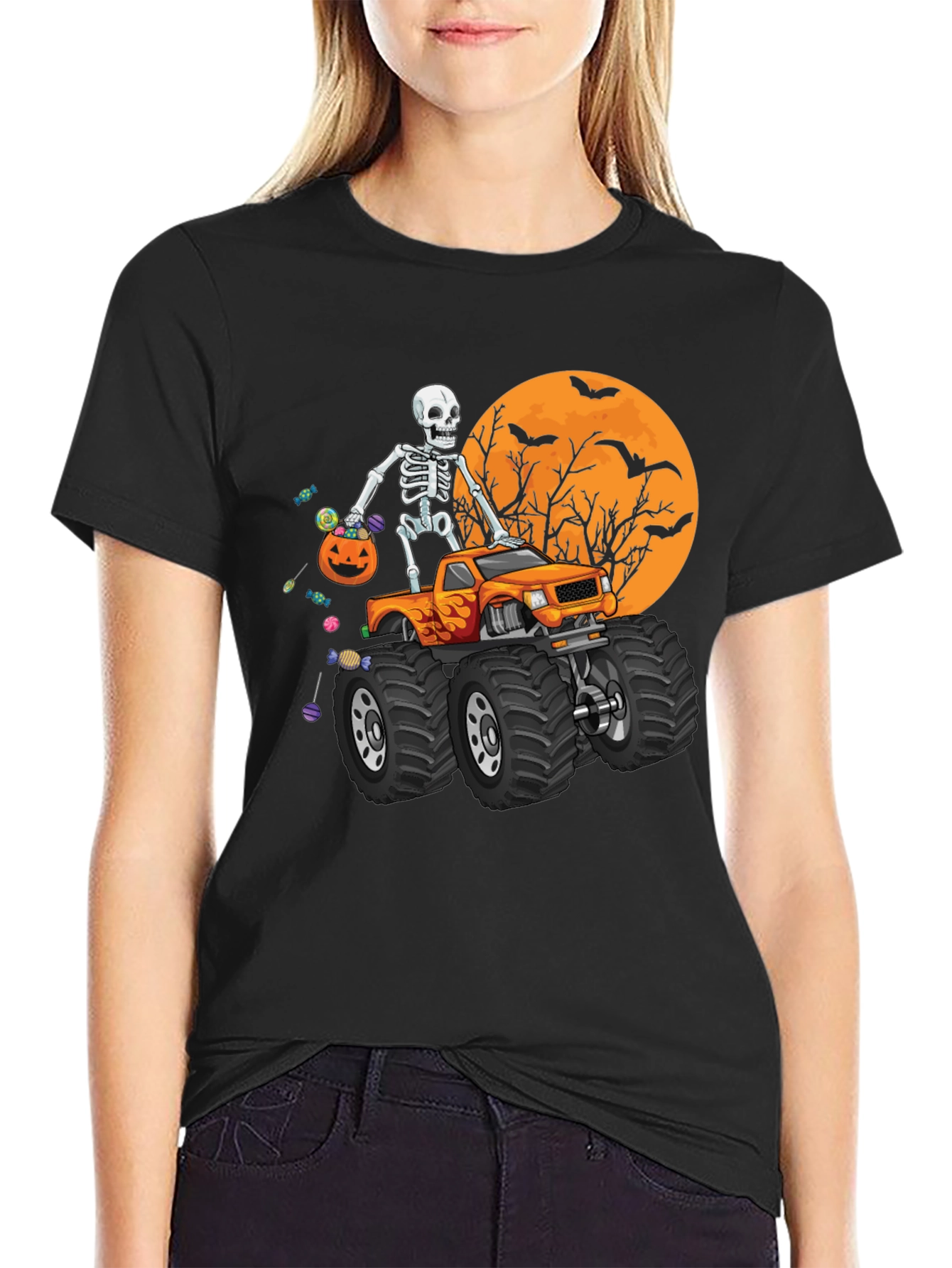 Halloween Skeleton Monster Truck T-Shirt